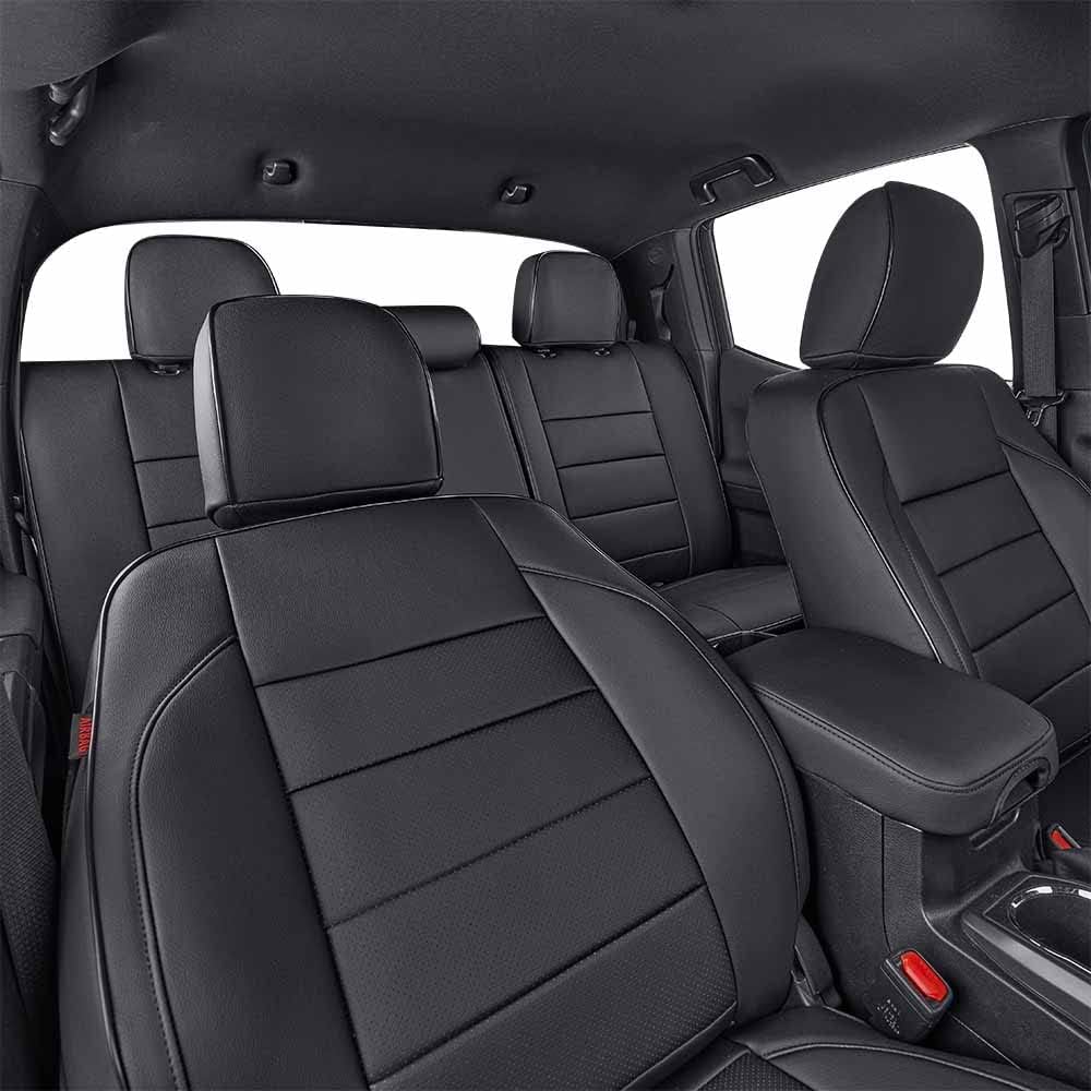 EKR Custom Fit Tacoma Front Car Seat Covers for Select Toyota Tacoma 2016 2017 2018 2019 2020 2021 2022 2023 Double Cab/Access Cab - Front Row Only, Leather (Black)