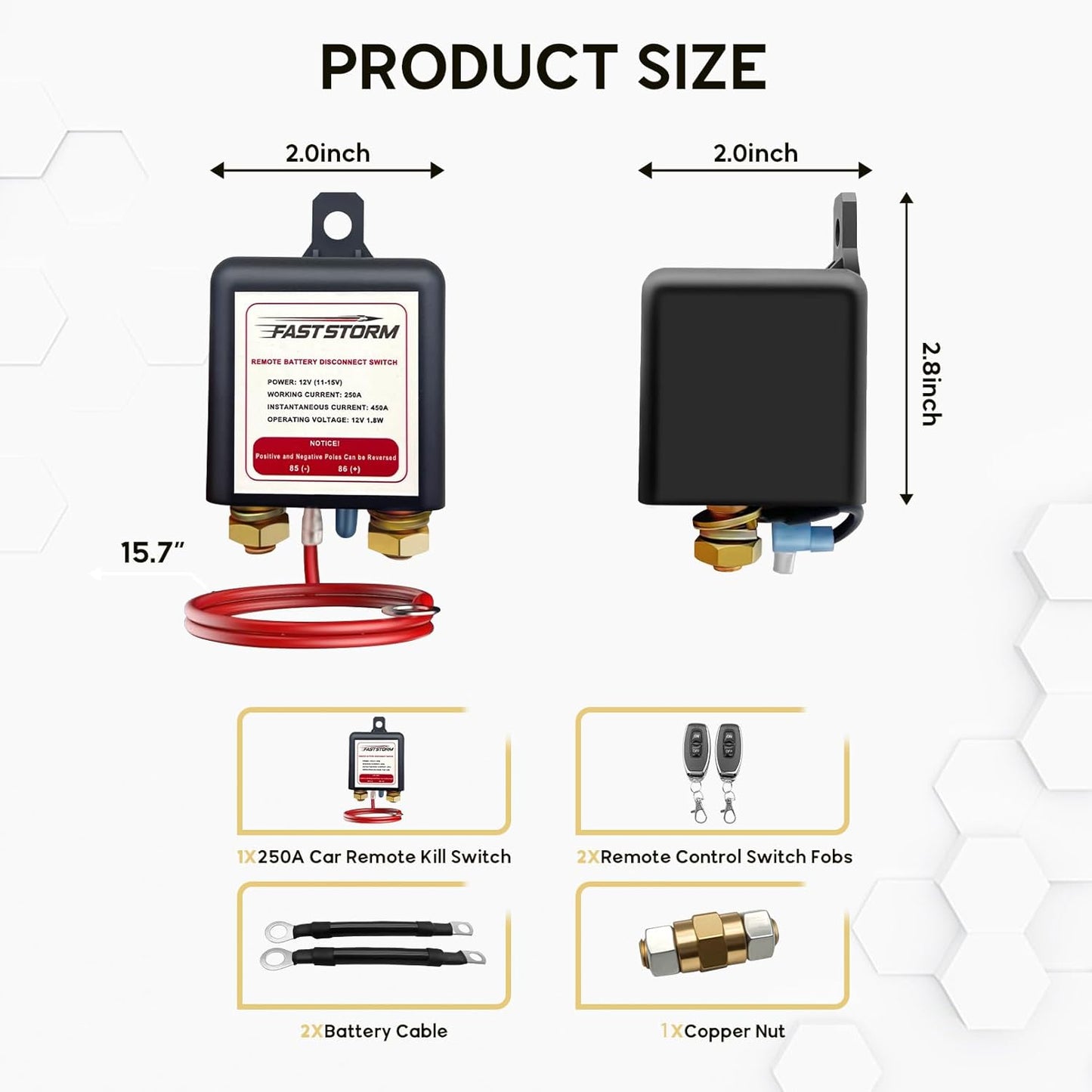 Side Post Remote Battery Disconnect Switch 12V, 250A Negative Battery Cut Off Switch Anti-Theft Kill Switch Kit Upgrade Prevent Battery Drain for Car Truck, RV Auto, Boat,Vehicle etc