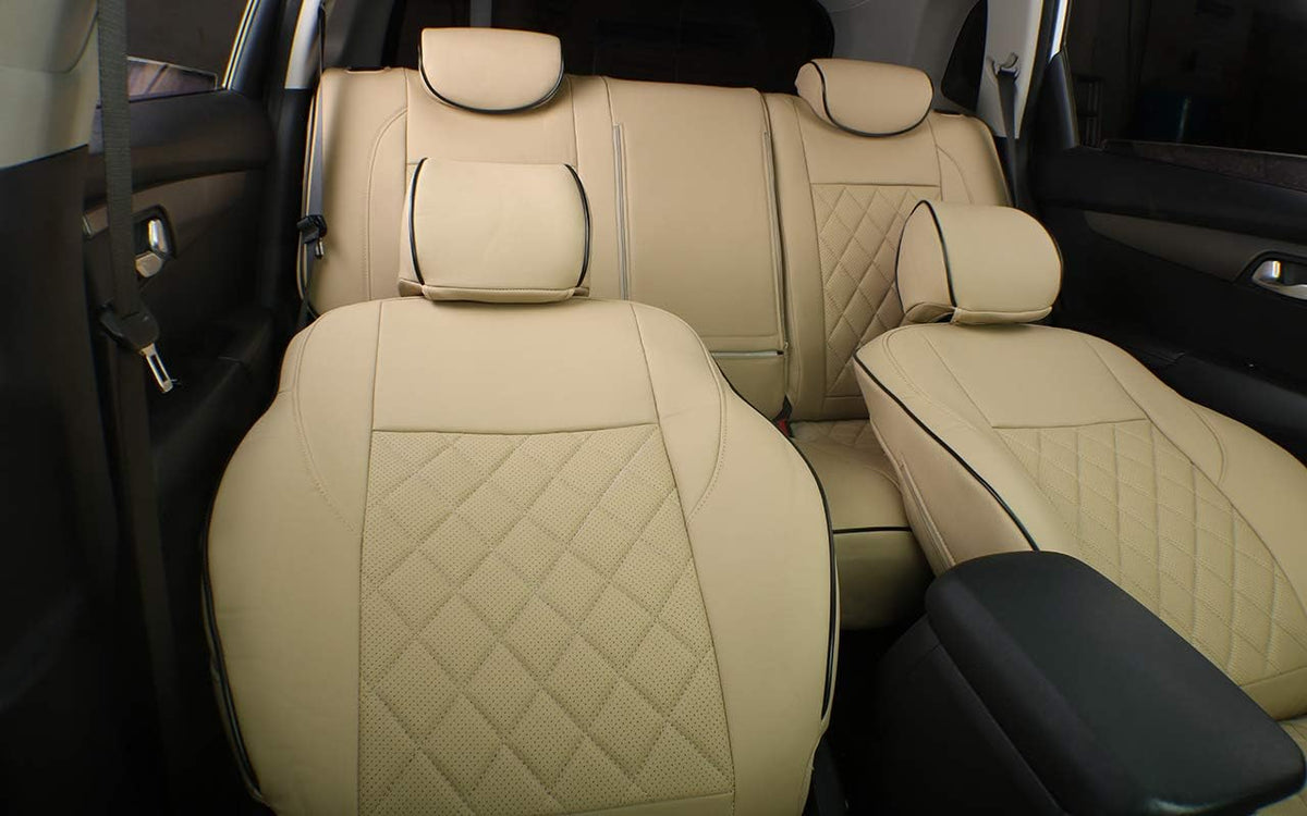 EKR Sportage Seat Covers Custom Fit for KIA Sportage S,EX,LX,SX,SX Turbo 2017 2018 2019 2020 2021 2022 Leather Car Seat Cover Full Set - Faux Leather (Beige)