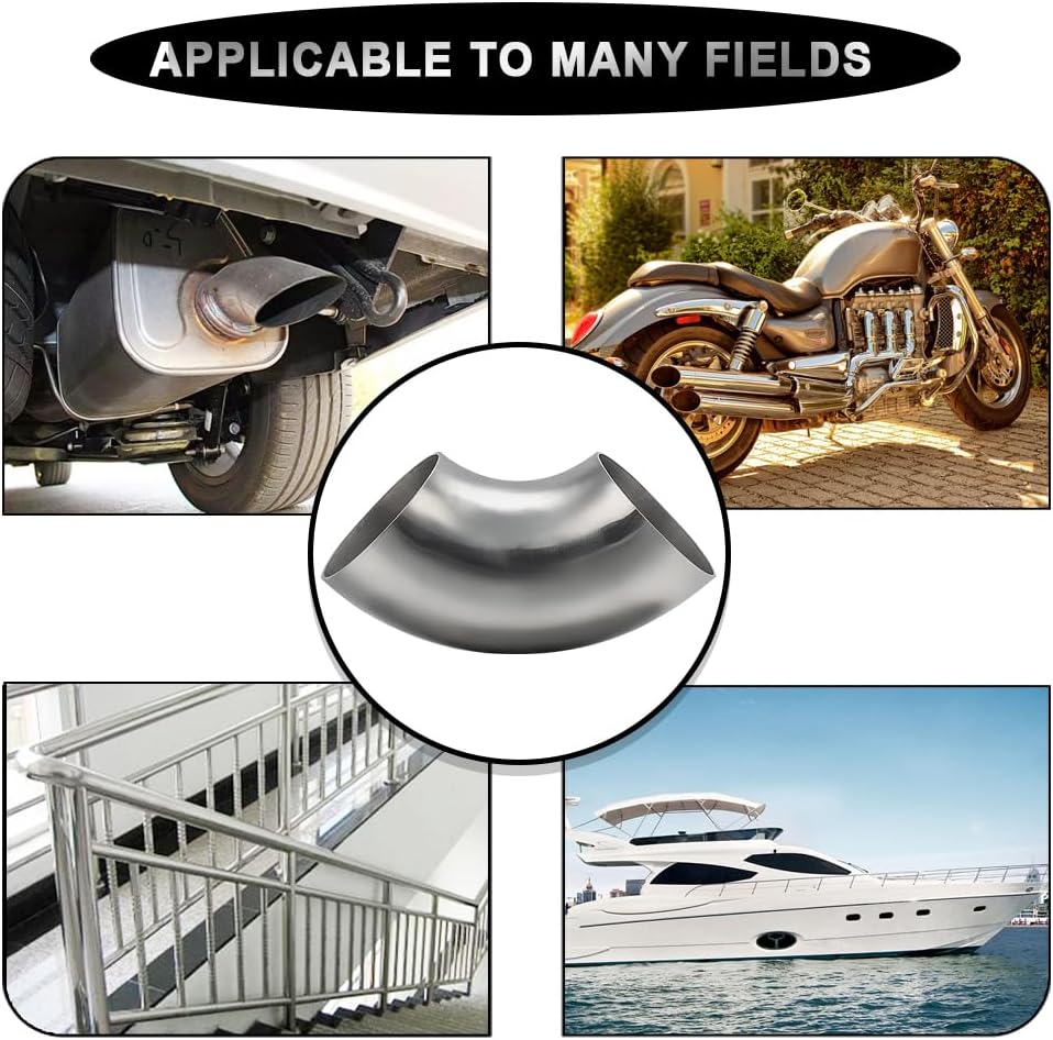Cotonake OD 3.5 Inch 90 Degree SS304 Stainless Steel Bend Tube Exhaust Elbow Pipe for Car Modified Exhaust System 3.5" Piping Silver Tone,Stair Handrail (1pcs)