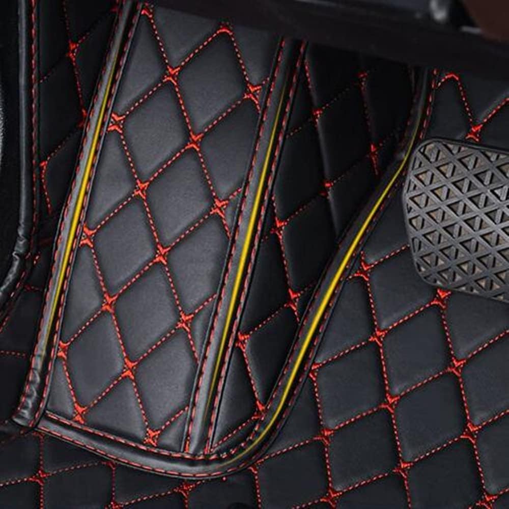 Custom All-Weather Protection Luxury Leather Floor Mats for Cars SUVs Trucks According Anti-Slip Leather Floor mats (39,Striped Black Red)