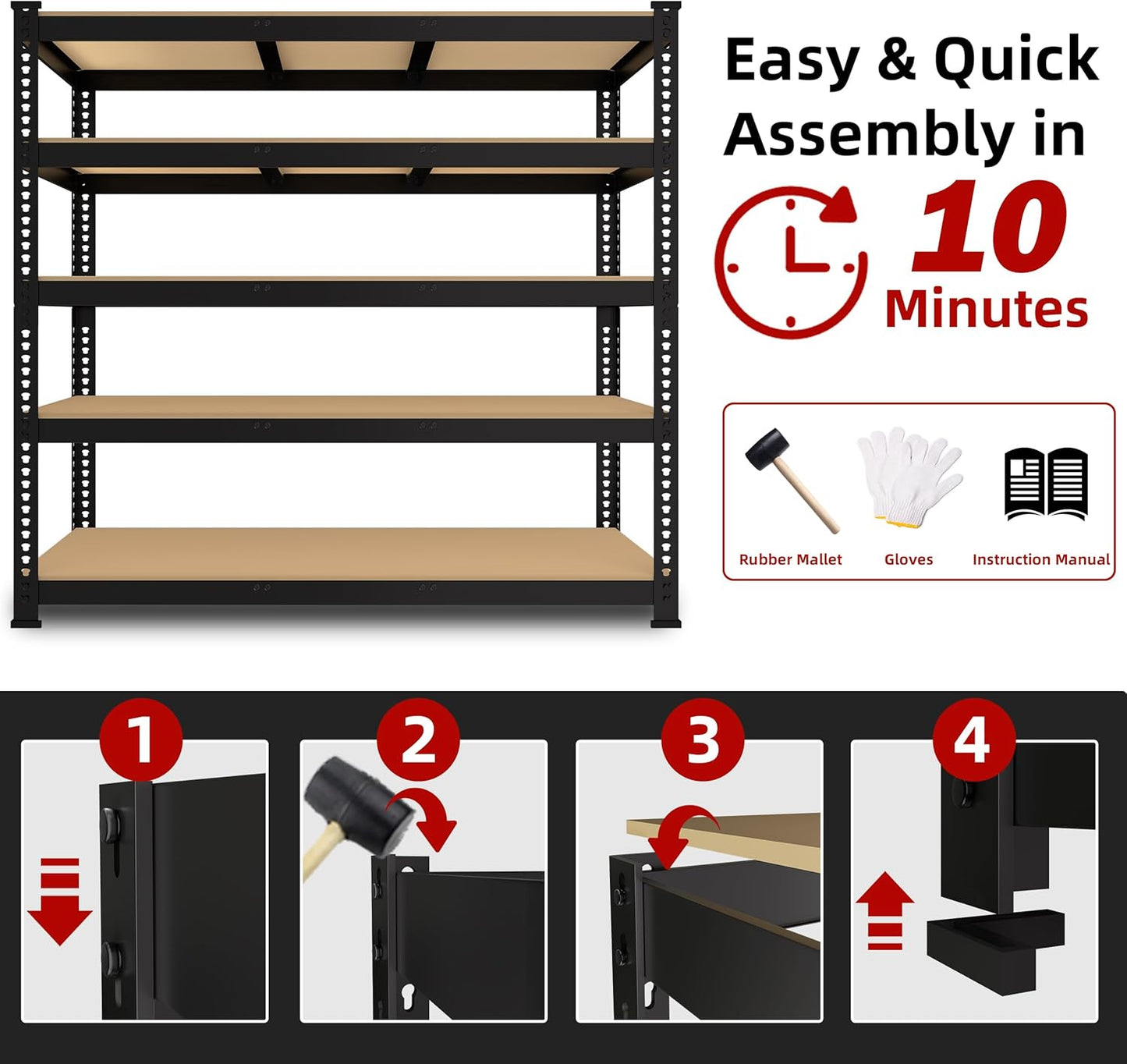 3 Packs 48" W x 24" D x 72" H Adjustable Garage Storage Shelves - 5-Shelf Heavy Duty Shelving Unit, Metal Utility Storage Organizer Racks for Warehouse Pantry Closet Kitchen, Black