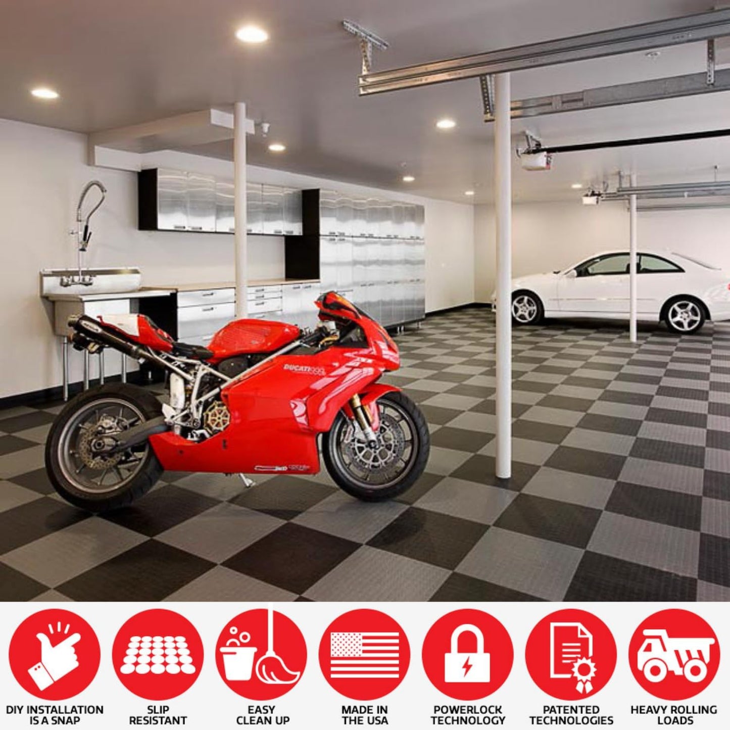 Big Floors GarageDeck Coin Pattern, Durable Copolymer Interlocking Modular Non-Slip Garage Flooring Tile (Graphite, 12 Pack of 12 x 12" Tiles)