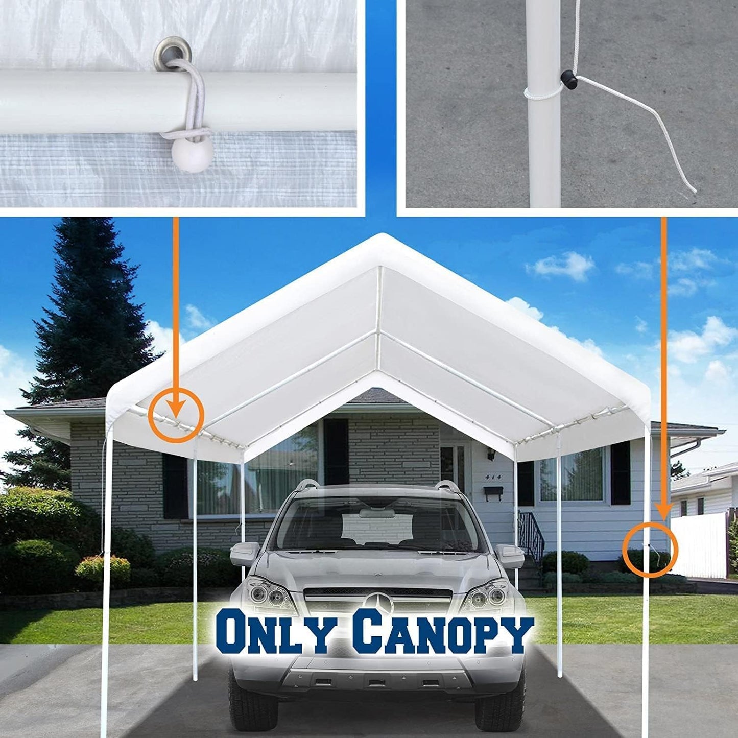 12'x20' Carport Replacement Canopy Cover for Car Garage Shelter Tent Party Tent Top Tarp with Ball Bungees (Only Top Cover, Frame is not Included)
