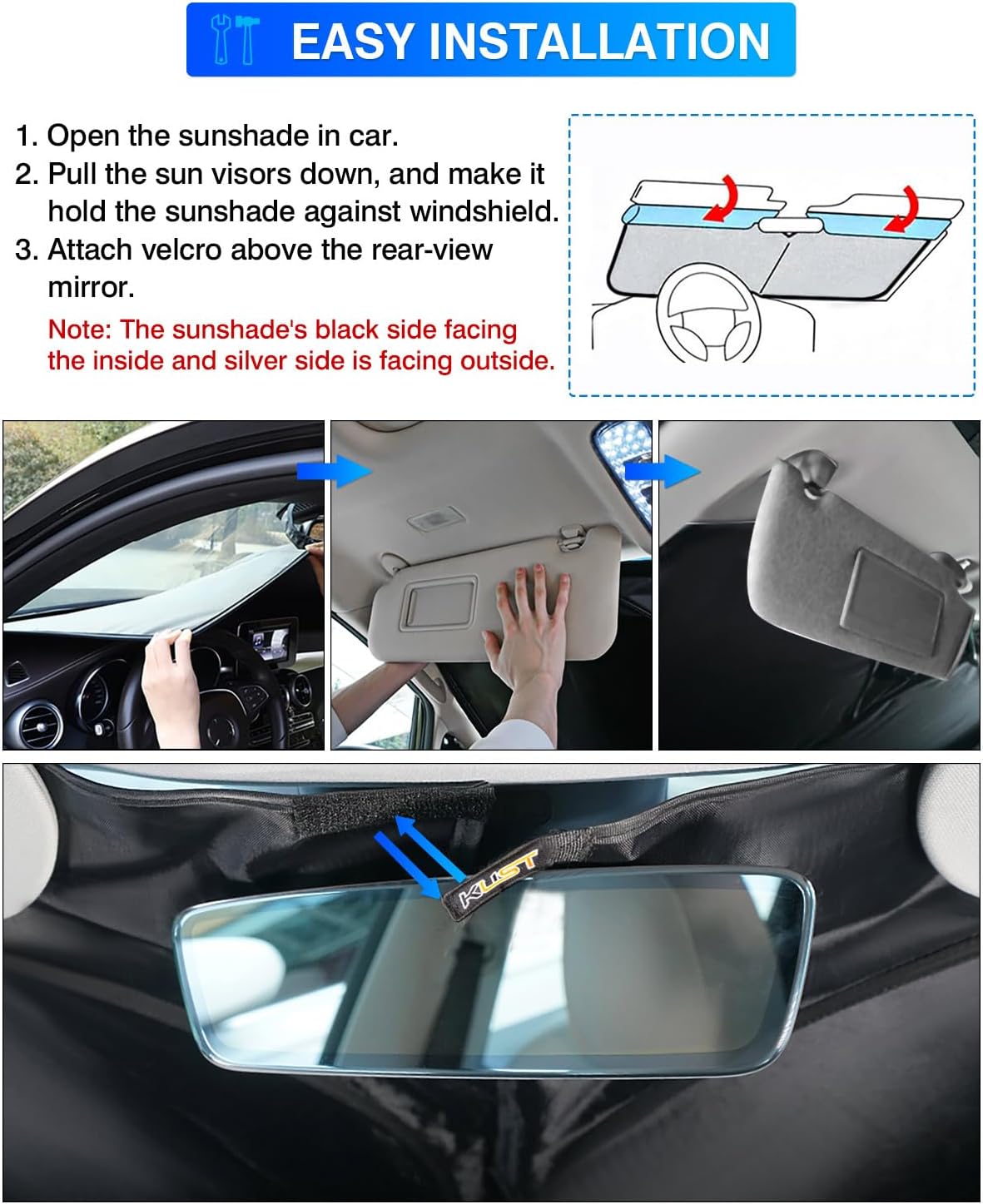 KUST Windshield Sun Shade for Lincoln Continental 2017-2020 Window Shade Sun Visor Cover Foldable Blocks UV Rays Keep Your Car Cooler