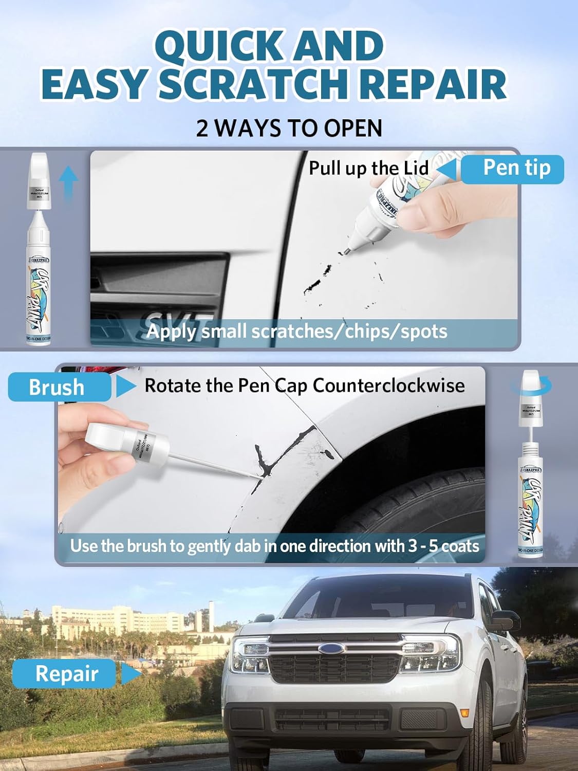 Shadow Black(G1) Touch Up Paint for Ford, Car Paint Scratch Repair Remover Pen Color Exact Match, Quick and Easy Fix Automotive Chips and Nicks Scuff