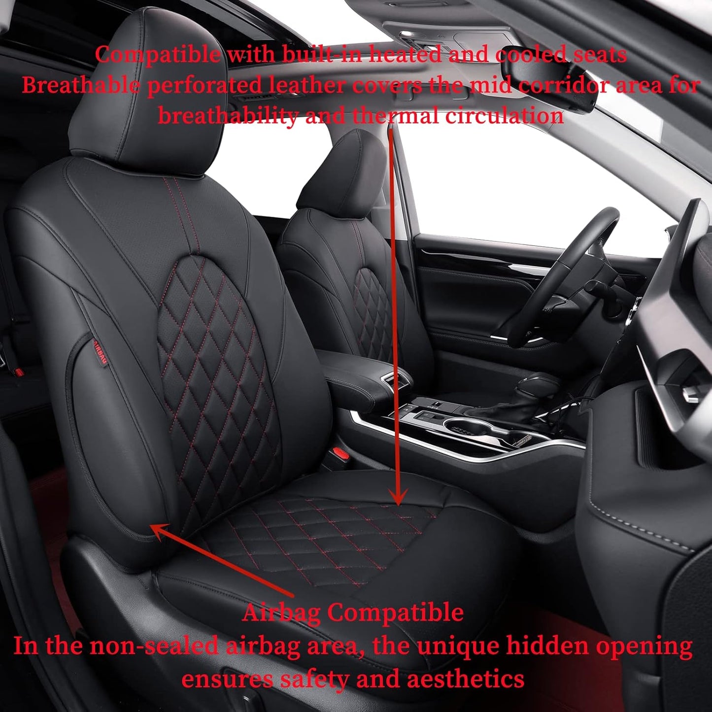 coverdream Custom Seat Covers Compatible with Select Toyota Camry Hybrid 2012 2013 2014 2015 2016 2017 Models - Leatherette (Black/Red,Full Set)