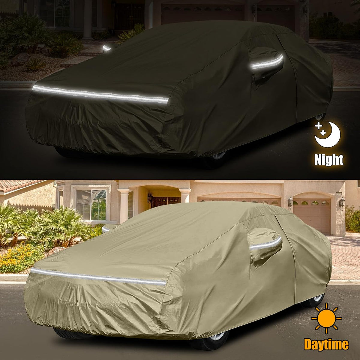 Waterproof Car Covers Replace for 1994-2025 Ford Mustang, Multilayer Heavy Duty with Cotton Liner All Weather Custom-fit Car Cover with Zipper Door, Windproof Bands for Snow Rain Dust Protection
