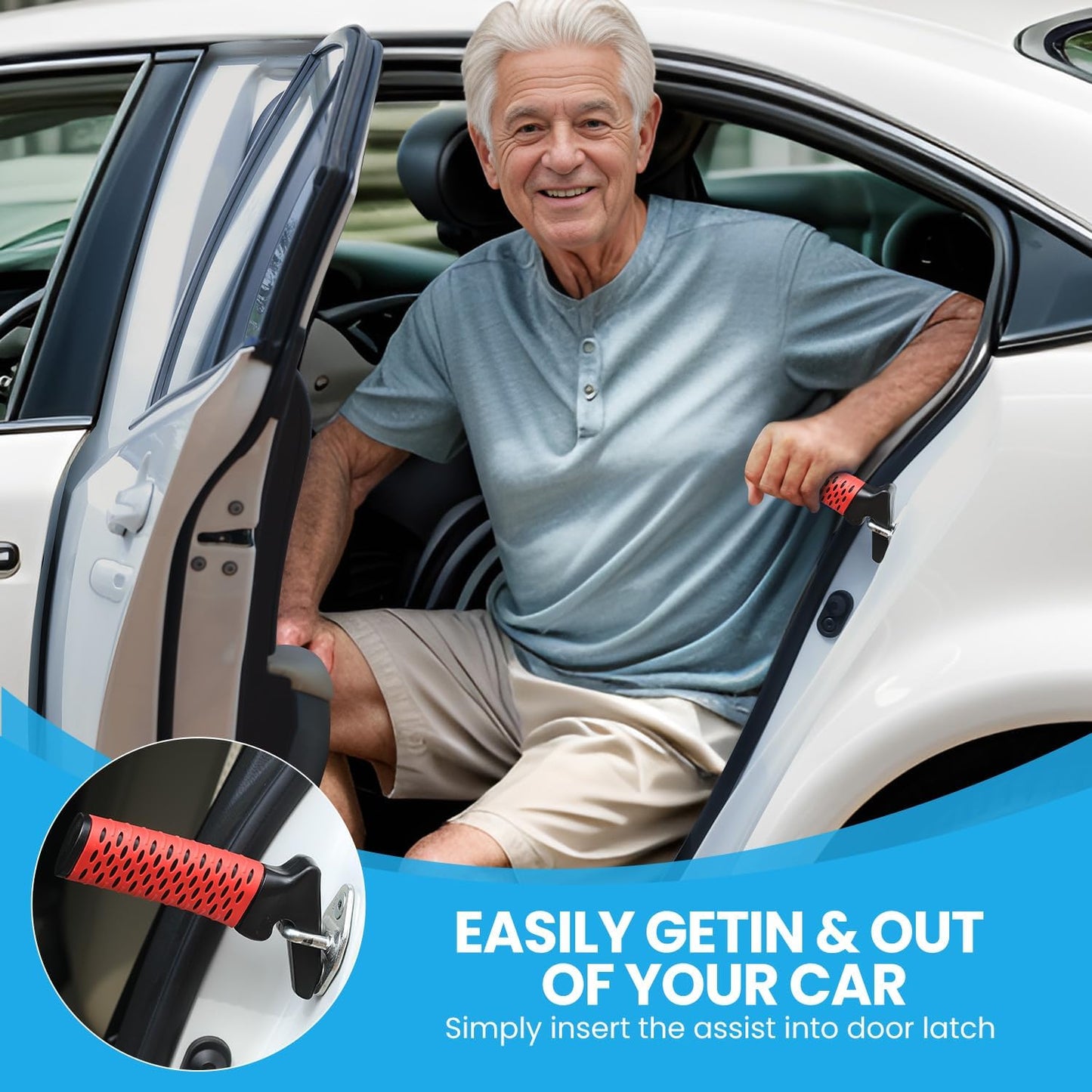 Car Door Handle for Elderly, Car Handle Assist Support, Portable Elderly Assistance Mobility Aids Auto Grab Cane with Strap for Seniors and Handicapped Getting Out of Car, Red, 2 Pack