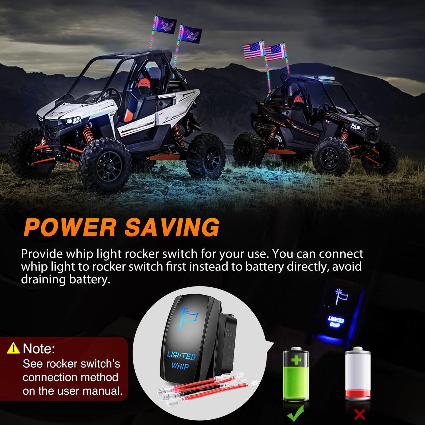 Nilight 2PCS 6FT RGB LED Whip Light, Remote App Control w/DIY Chasing Patterns Stop Turn Reverse Lighting Modes Safety Lighted Antenna for ATV UTV Polaris RZR Can-am Dune Buggy Jeep