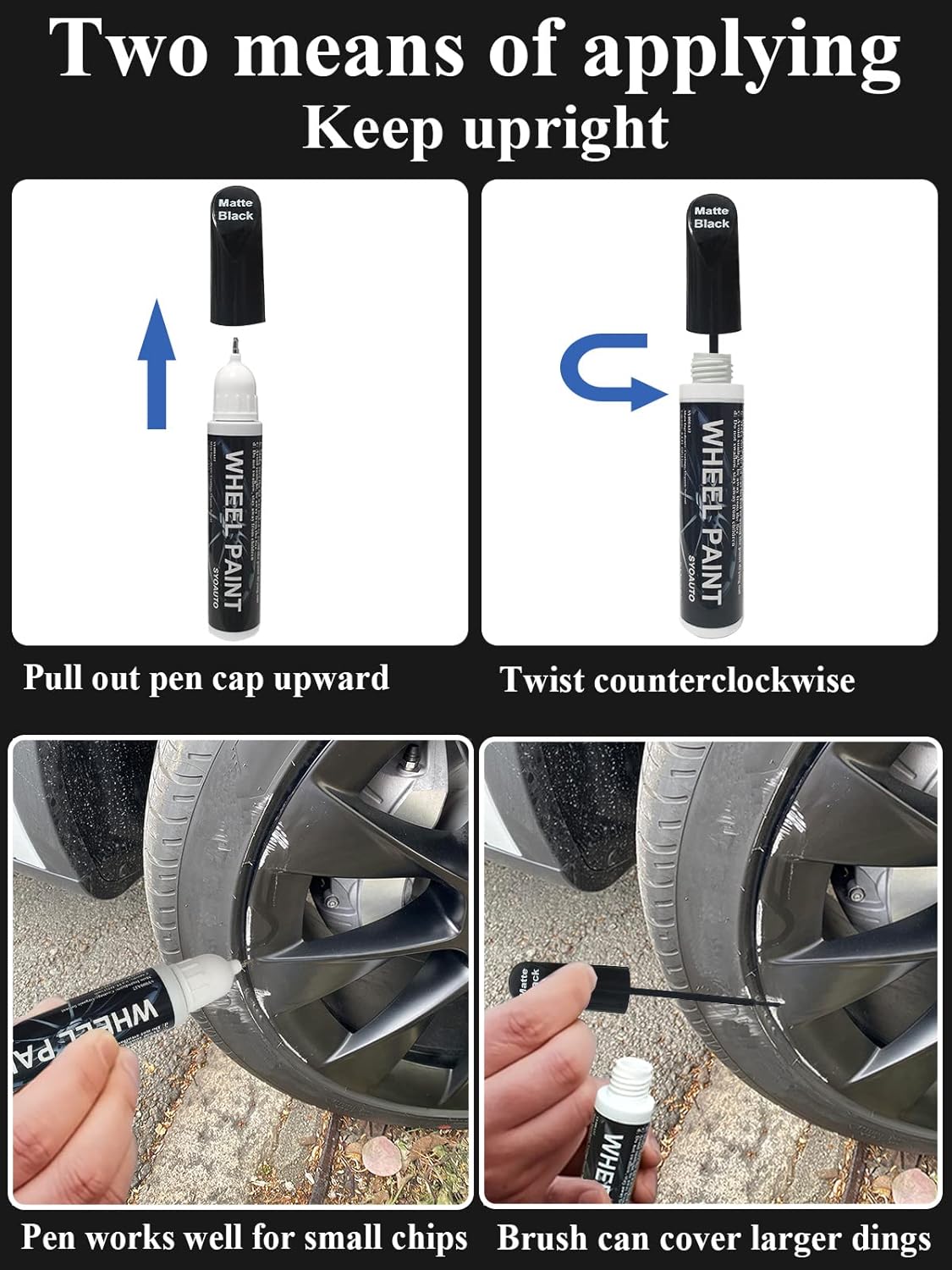 SYOAUTO Black Rim Touch Up Paint Rim Scratch Repair Pen Wheel Touch Up Paint Car Rim Paint Pen Universal Color Satin Matte Black Wheel Paint (Matte Black)