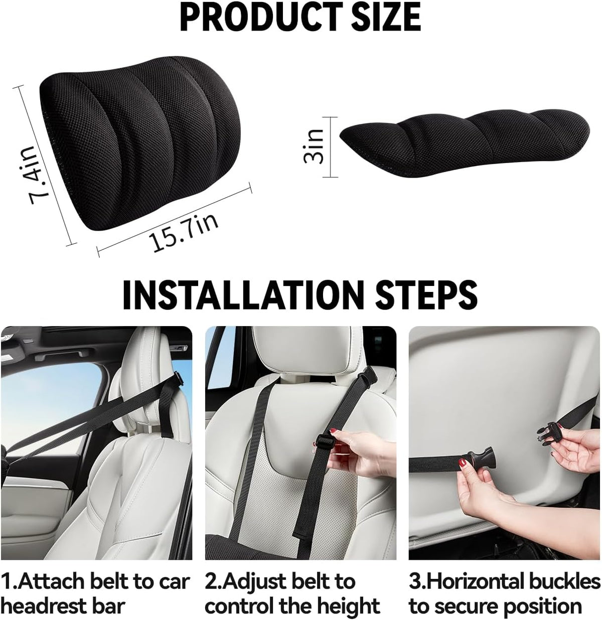 Lumbar Support Pillow for Car,Back Support for Car Seat Cushion,Adjustable Straps Securely Fixed Car Lumbar Support Pillow for Office Chair (Gray)