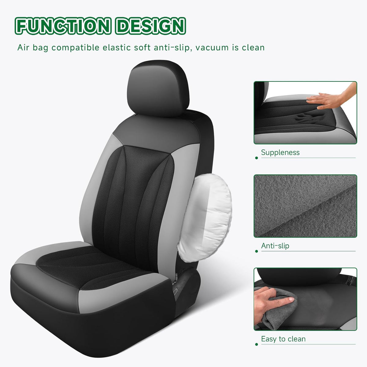 GIANT PANDA Fit Chevy Silverado 1500 2500 3500 Front Car Seat Cover, 3D Air Mesh Breathable Seat Protector, Grey(2-Pack)