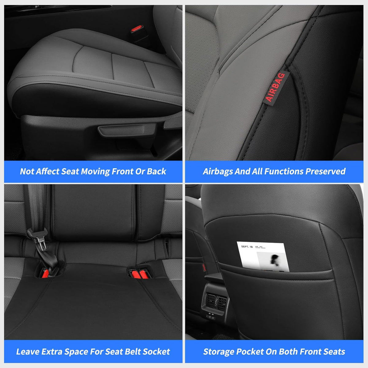 coverdream Custom Fit Camry Car Seat Covers for 2025 Toyota Camry Hybrid LE,SE,Full Coverage,Airbag Compatible Waterproof Leather Car Seat Protector(Full Set,Black/Gray)