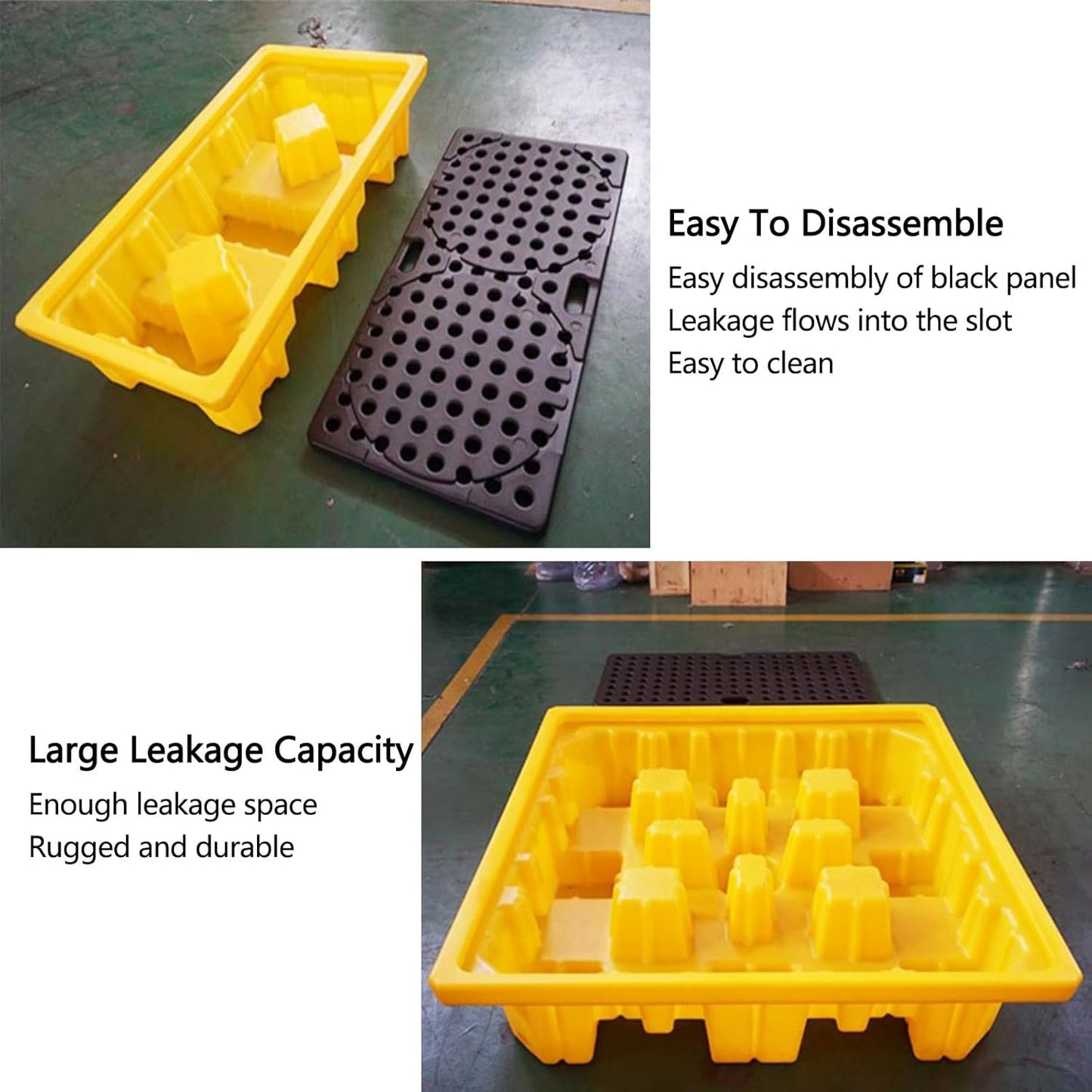 2 Drum Containment Spill Pallet, Polyethylene Low Profile Paint Bucket Tray, Industrial Garage Storage Detachable Shipping Leakproof Platform (Color : Yellow-1 Pack, Size : 51.2"x26.8"x3.9"