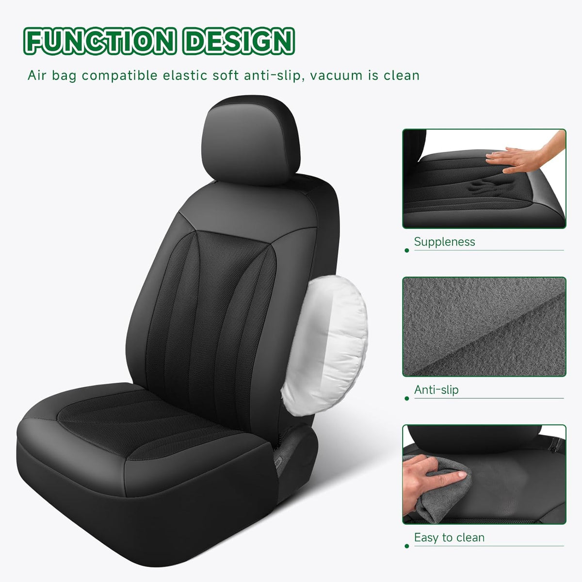 GIANT PANDA Fit Chevy Silverado 1500 2500 3500 Front Car Seat Cover, 3D Air Mesh Breathable Seat Protector, Black(2-Pack)