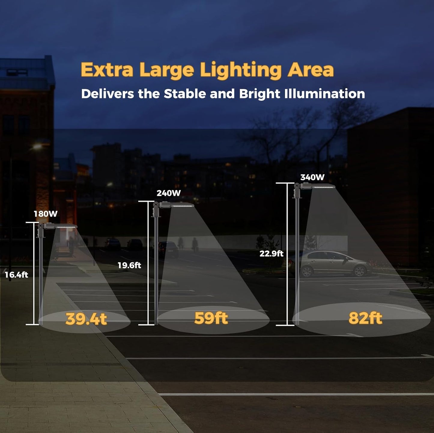 LED Parking lot Lights 180W Dusk to Dawn Photocell Street Lights 6000k Commercial Area Oudoor Lighting IP65 Waterproof for Driverway Yard Garage Warehouse 3 Pack with Wrench
