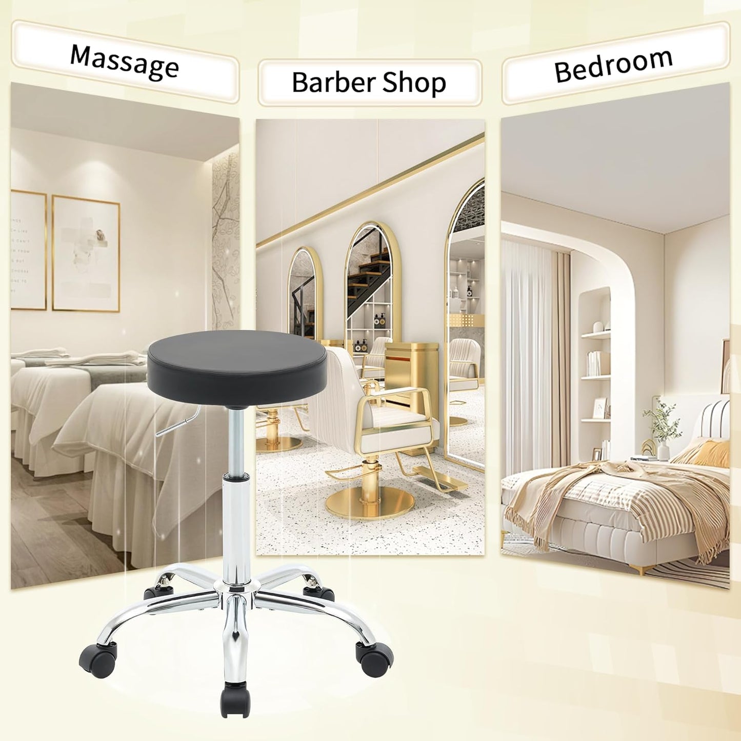 Tatto Rolling Chair, Height Adjustable Backless Chair for Desk 19.5’’-26.6’’,Black Salon Stool(Black)