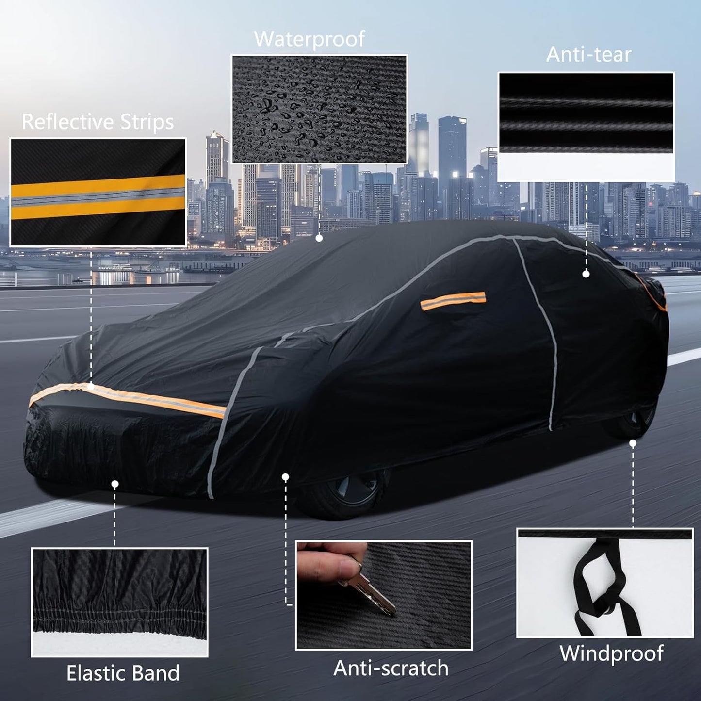 Car Covers for Automobiles,6 Layers Car Cover Waterproof All Weather, Full Exterior Cover with Zipper, Outdoor Car Cover Sun UV Rain Snow Wind Protection, Fit for Tesla Model 3