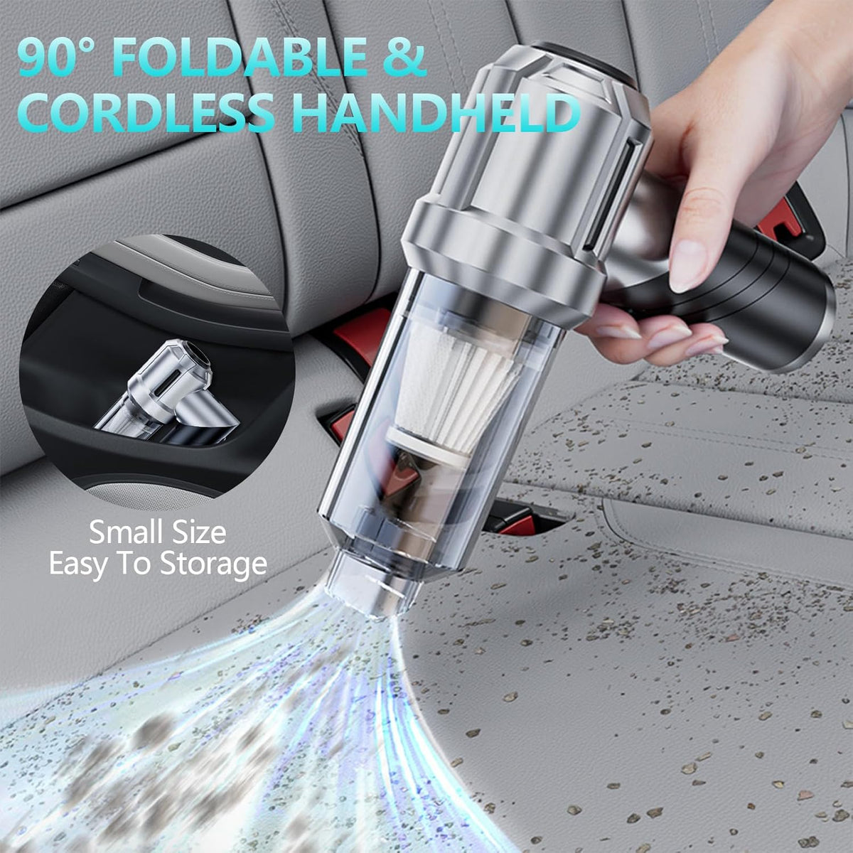 Portable Cordless Foldable 20000PA High Power Mini Vacuum Cleaner, 4-in-1 Compressed Duster & Air Blower & Pump, Hand Held Vacuum, Brushless Motor, for Car, Home, Office, Pet, Camping