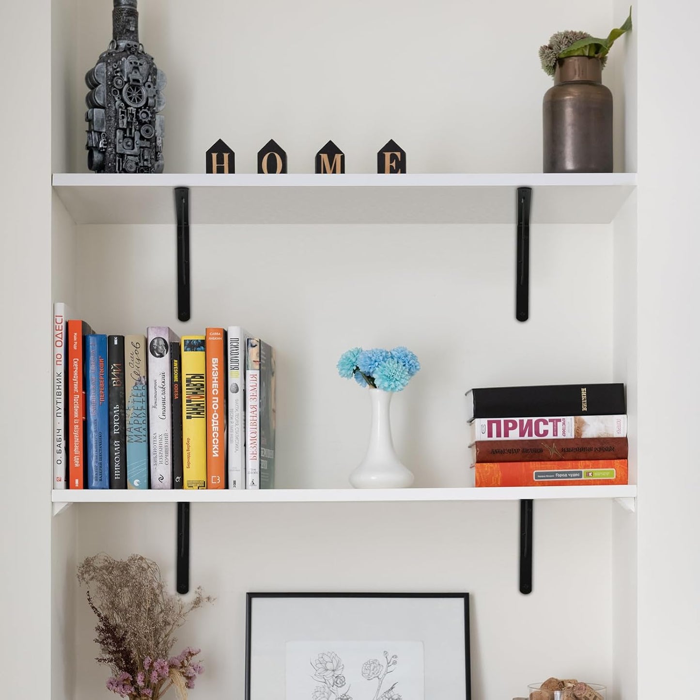 6 Pack L14 x H 10" Black Heavy Duty Shelf Brackets with Screws Metal Shelf Brackets Shelf Support Angle Brackets for Shelves L Brackets Heavy Duty Floating Shelf