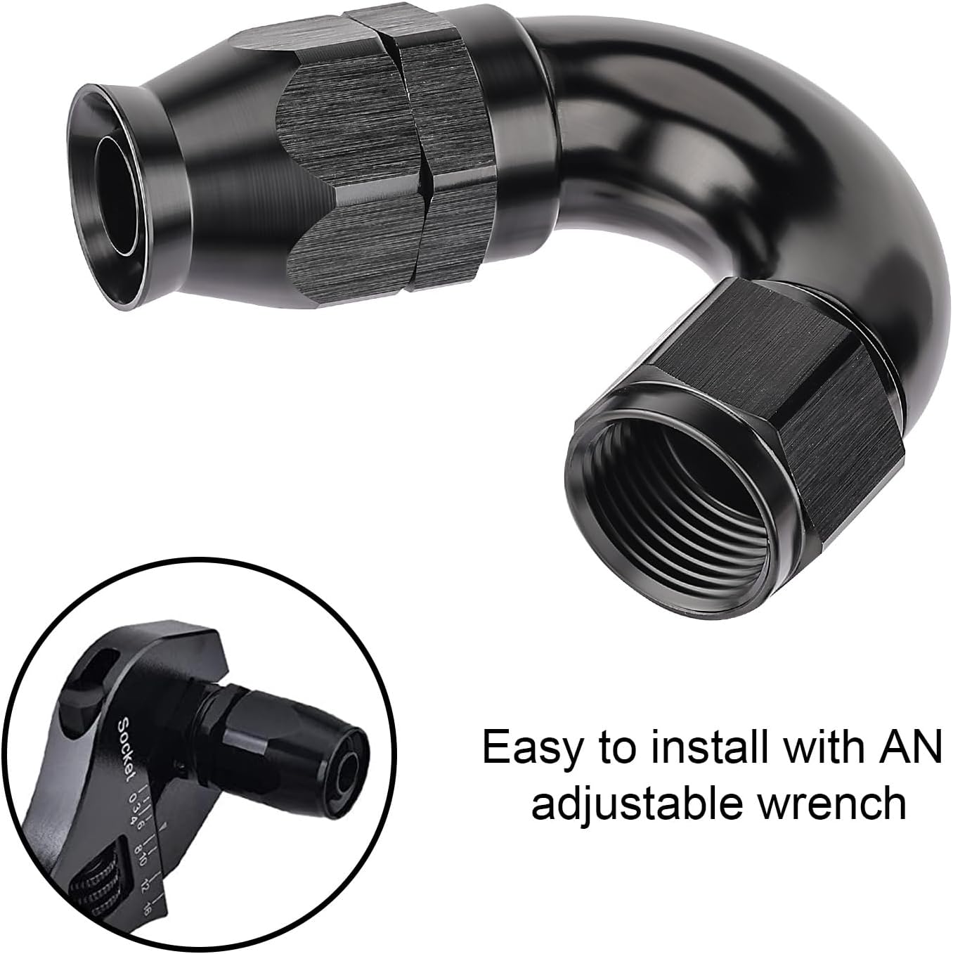 EVIL ENERGY 12AN 150 Degree PTFE One Piece Full Flow End Hose Fitting Aluminum Black