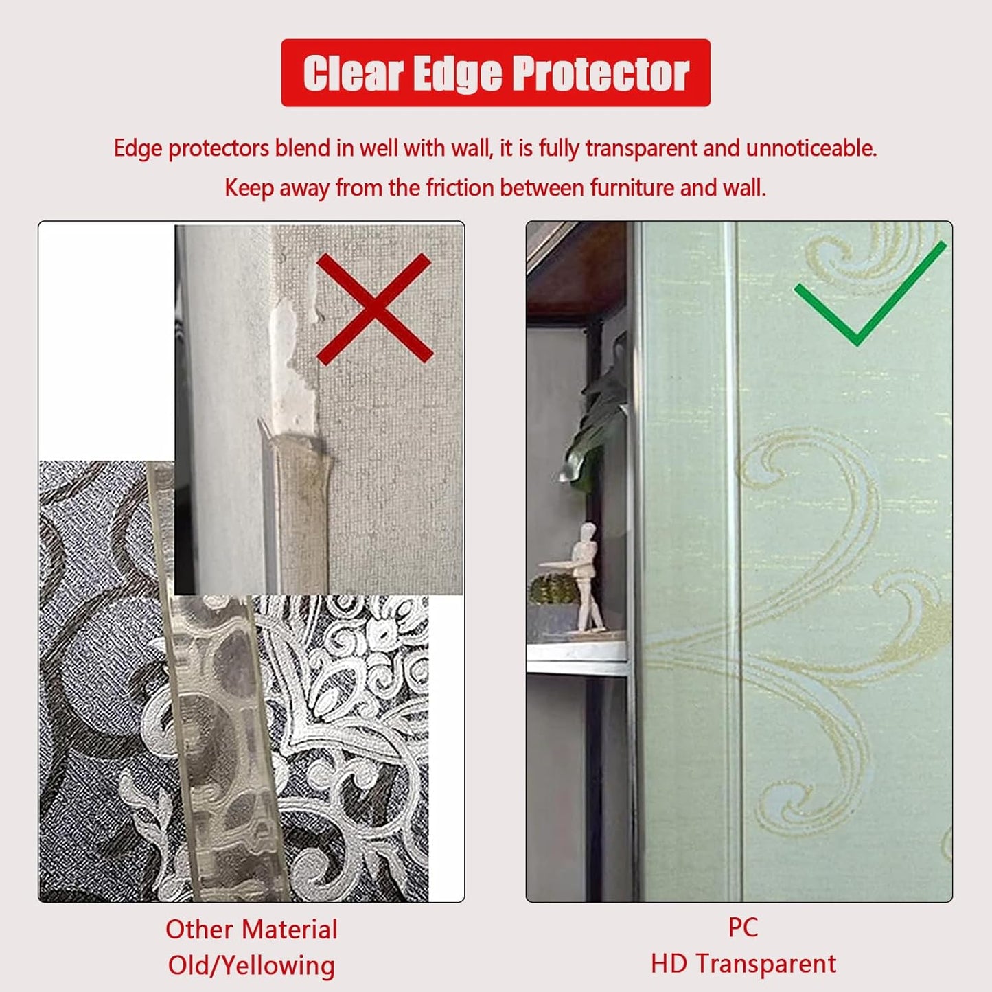 Wall Corner Protector - 2PCS, 31.5"x1.18" - Self Adhesive Clear Corner Protectors for Walls, Cabinet Doors, Edge Protector Trim; Easy to Install Corner Guards for Walls (80cm x 3cm)