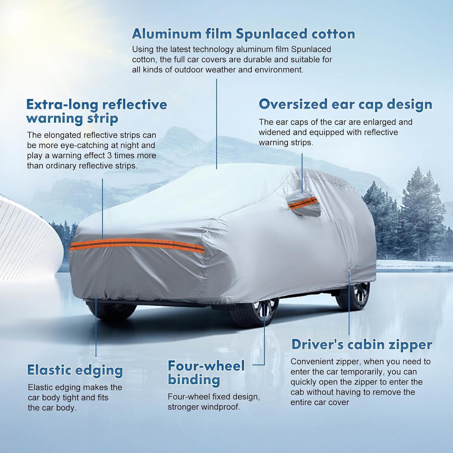 KEYOOG Fit for 198"-220" Length Pickup, 6-Layer Full Car Cover is All-Weather Waterproof, Universal in All Seasons, Snow Prevention, Rainproof, Acid Rainproof, Sunscreen, Orange Reflective Strip