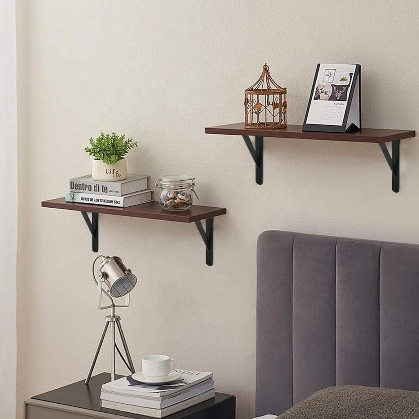 6 Pack L6 x H 4" Black Heavy Duty Shelf Brackets with Screws Metal Shelf Brackets Shelf Support Angle Brackets for Shelves L Brackets Heavy Duty Floating Shelf
