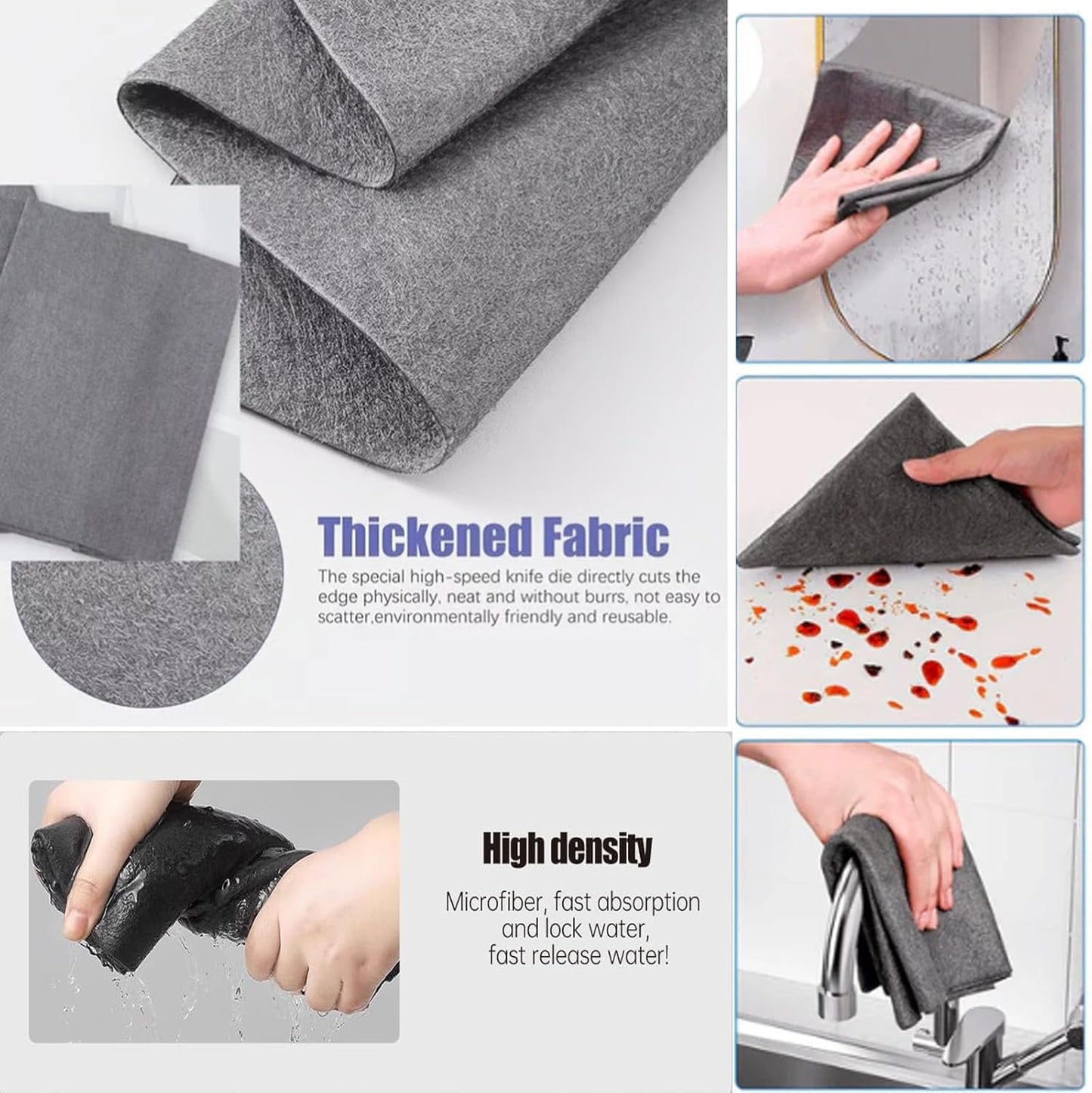 FETNHU Non-Woven - Super Absorbent 11.8" x 11.8" Lint-Free Cleaner, Reusable Thickened Magic Cleaning Cloth, Multipurpose Magic Cloths for Cleaning Glass, Cars, Kitchen, Window, Mirrors (10PCS-Black)