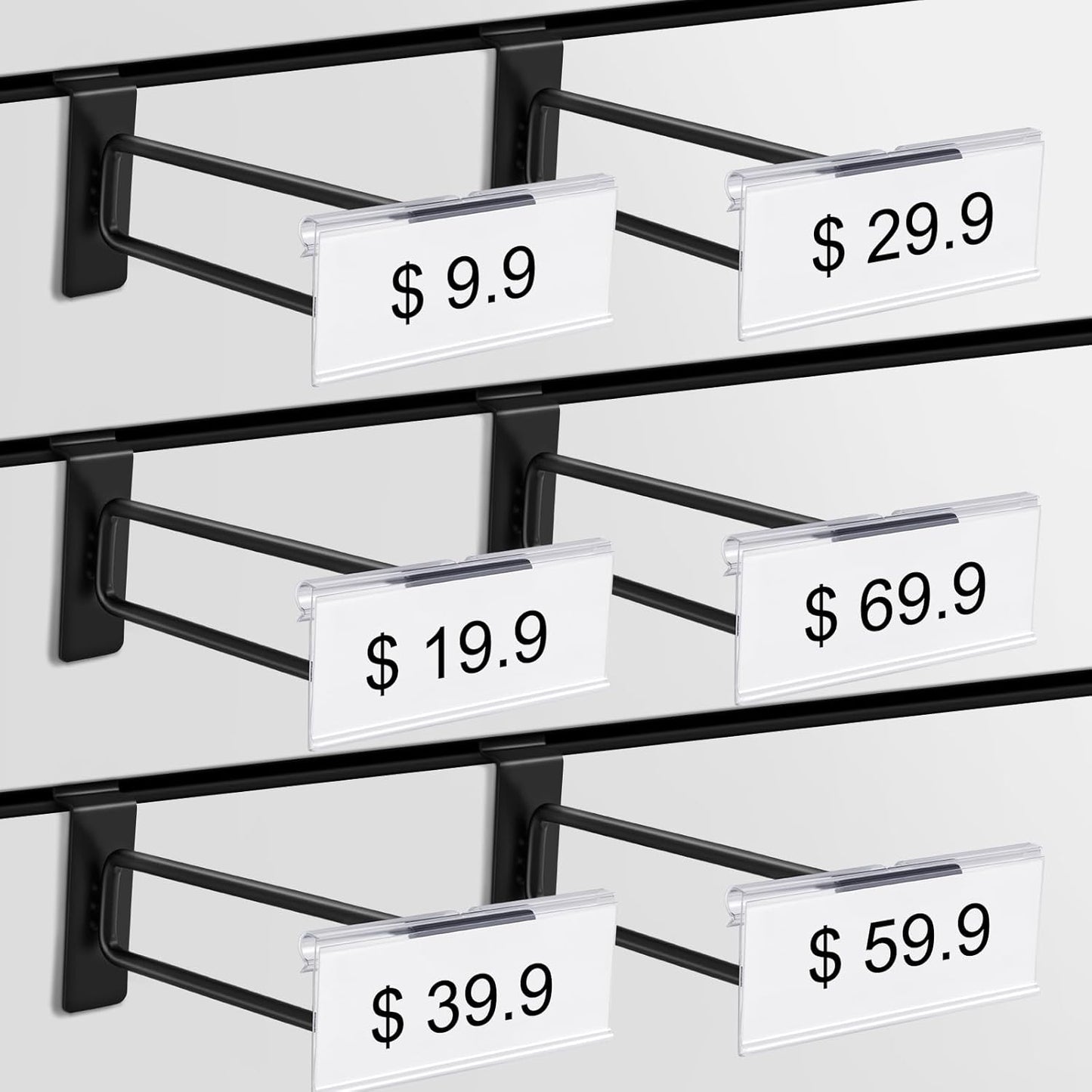 Polmart Heavy Duty Black Slatwall Panel Double-Bar Hooks - 50 Pack (6-inch)