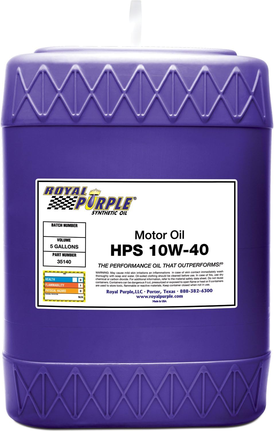 Royal Purple 35140 HPS 10W-40 High Performance Street Synthetic Motor Oil with Synerlec - 5 Gallon