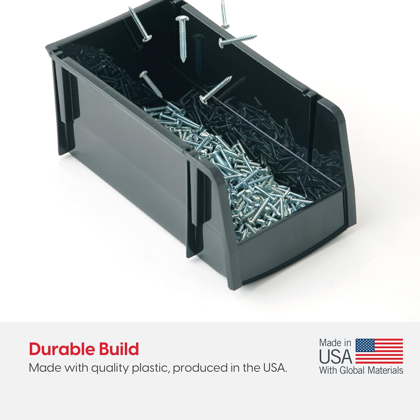 IRIS USA Stackable Storage Bins Open Front, 6 Pack, Plastic Hanging Organizer Caddy Basket for Hardware Crafts, Small Parts, Nuts and Bolts, Garage Tool Storage, Extra Large, Black