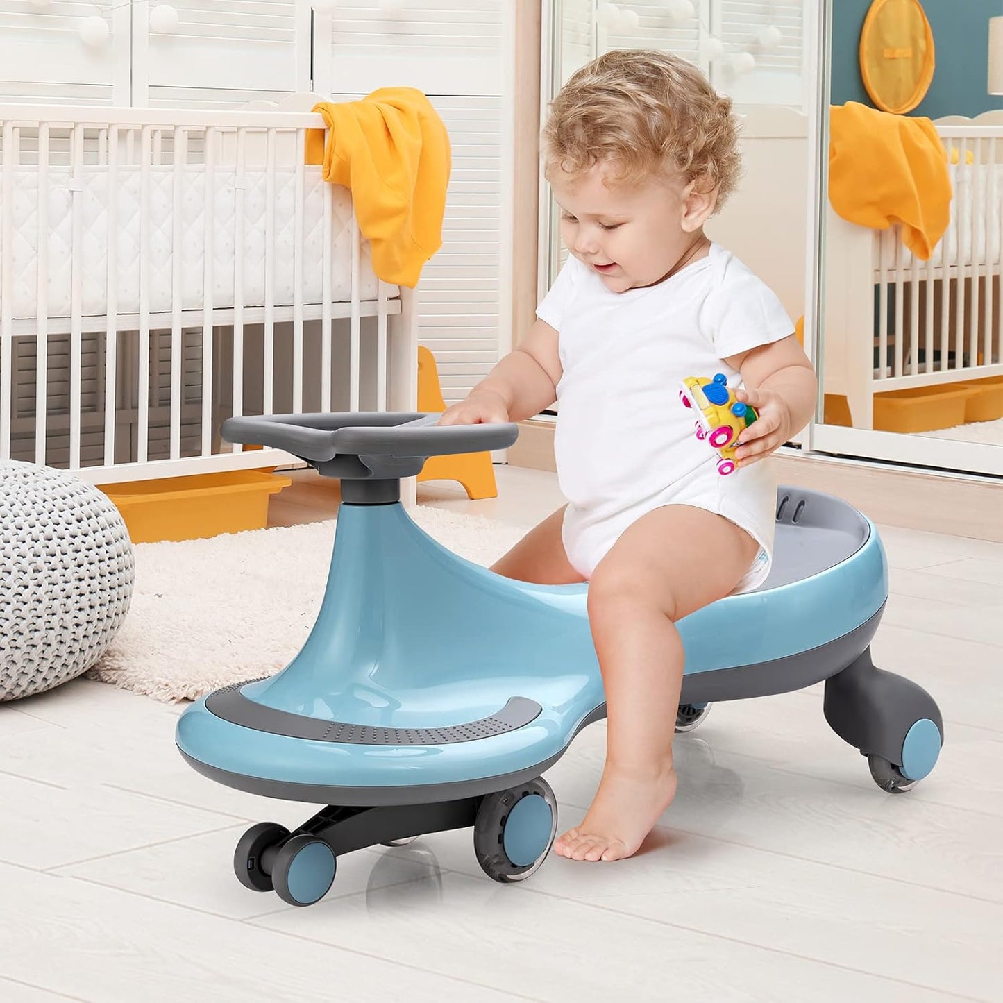 HONEY JOY Wiggle Car, 2 in 1 Swing Car for Kids, LED PU Flashing Wheels, No Batteries, Music, Gears or Pedals, Uses Twist, Turn, Ride On Toy for Toddlers Boys Girls 3 Years and Up (Blue)