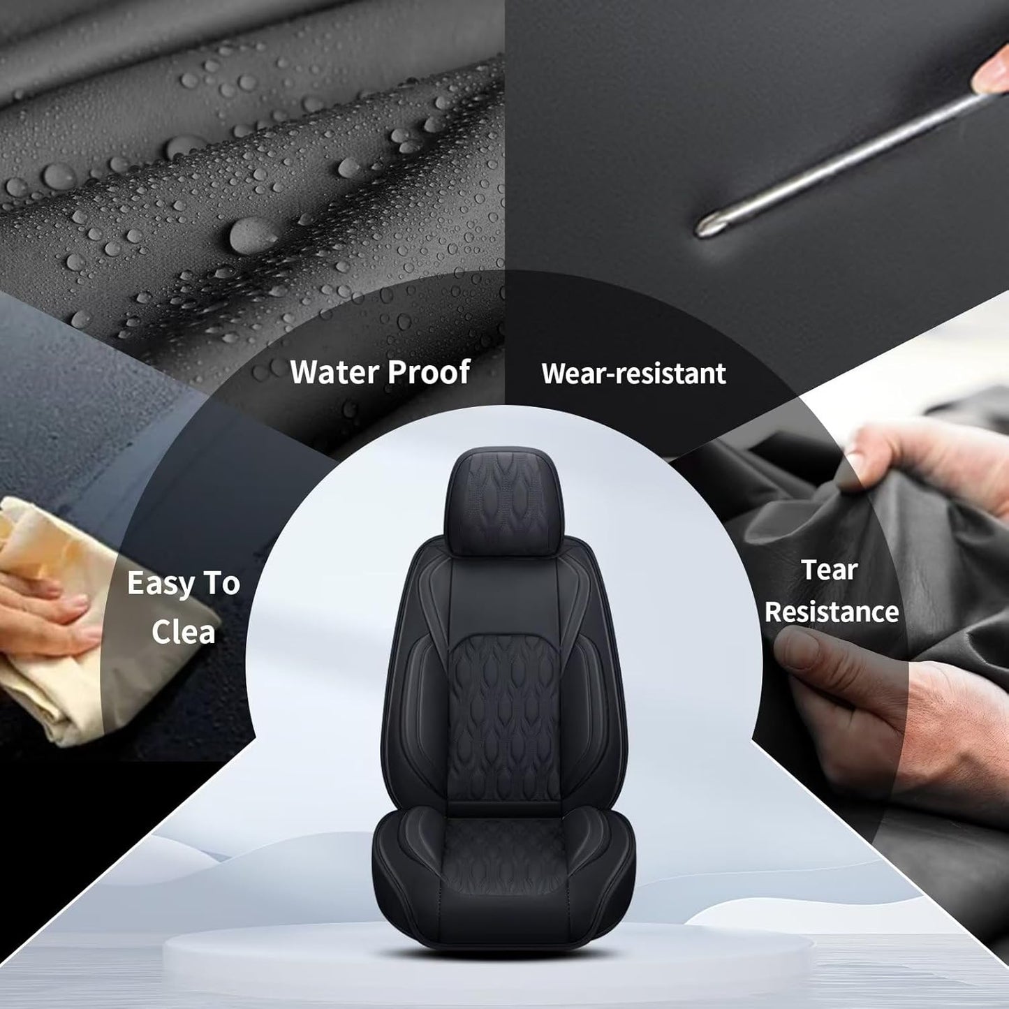 Seat Covers Fit for Toyota Camry 2012-2024 2025 Full Set,Faux Leather Car Seat Cover Waterproof for Camry Vehicle Automotive Cushion Protector Compatible Airbag (5 Seats,Black)