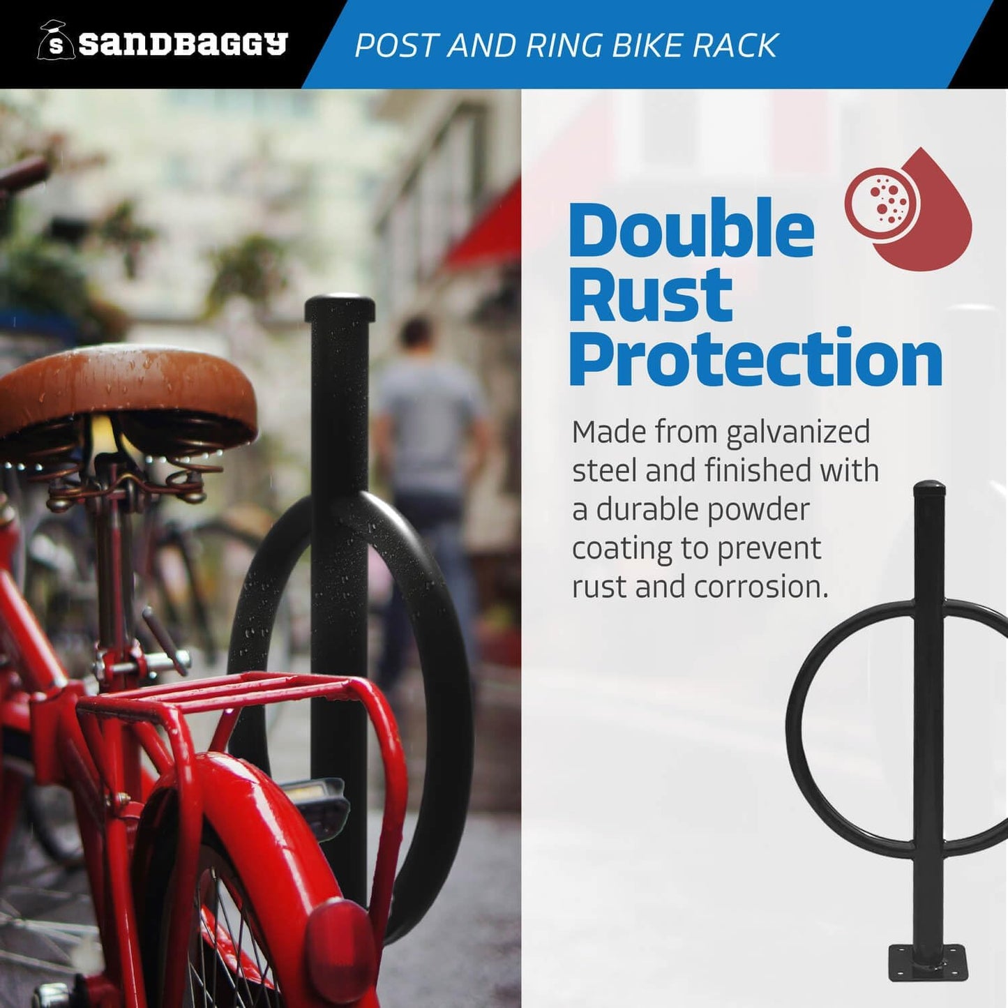 Sandbaggy Post and Ring Bike Rack - Commercial Bike Racks - Galvanized Steel - Anti-Theft Design - In Ground, Apartments, Sidewalks, Industrial (White, 10)