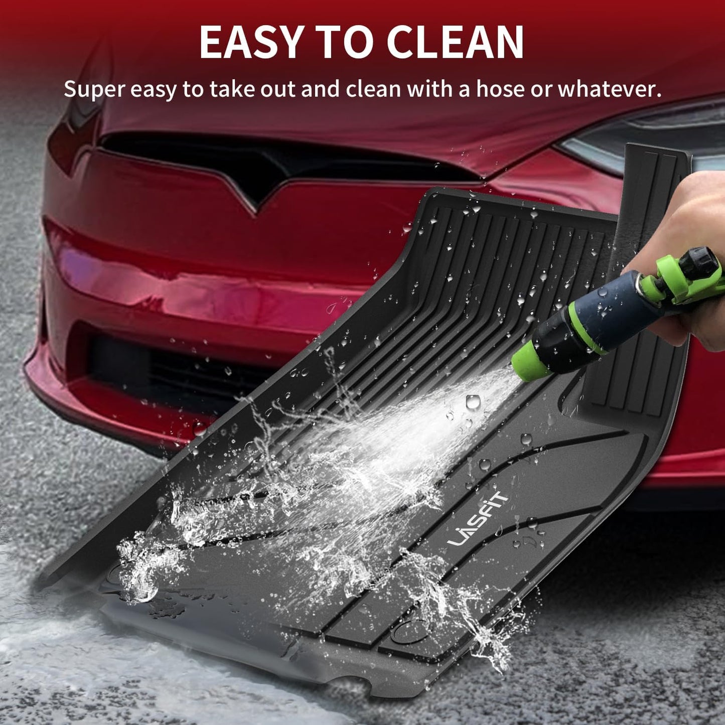 LASFIT Frunk Trunk Mats Fit for Tesla Model X & Model X Plaid 6 Seater / 7 Seater 2025 2024 2023 2022 2021, Custom Fit TPE All Weather Waterproof Cargo Liners, Black