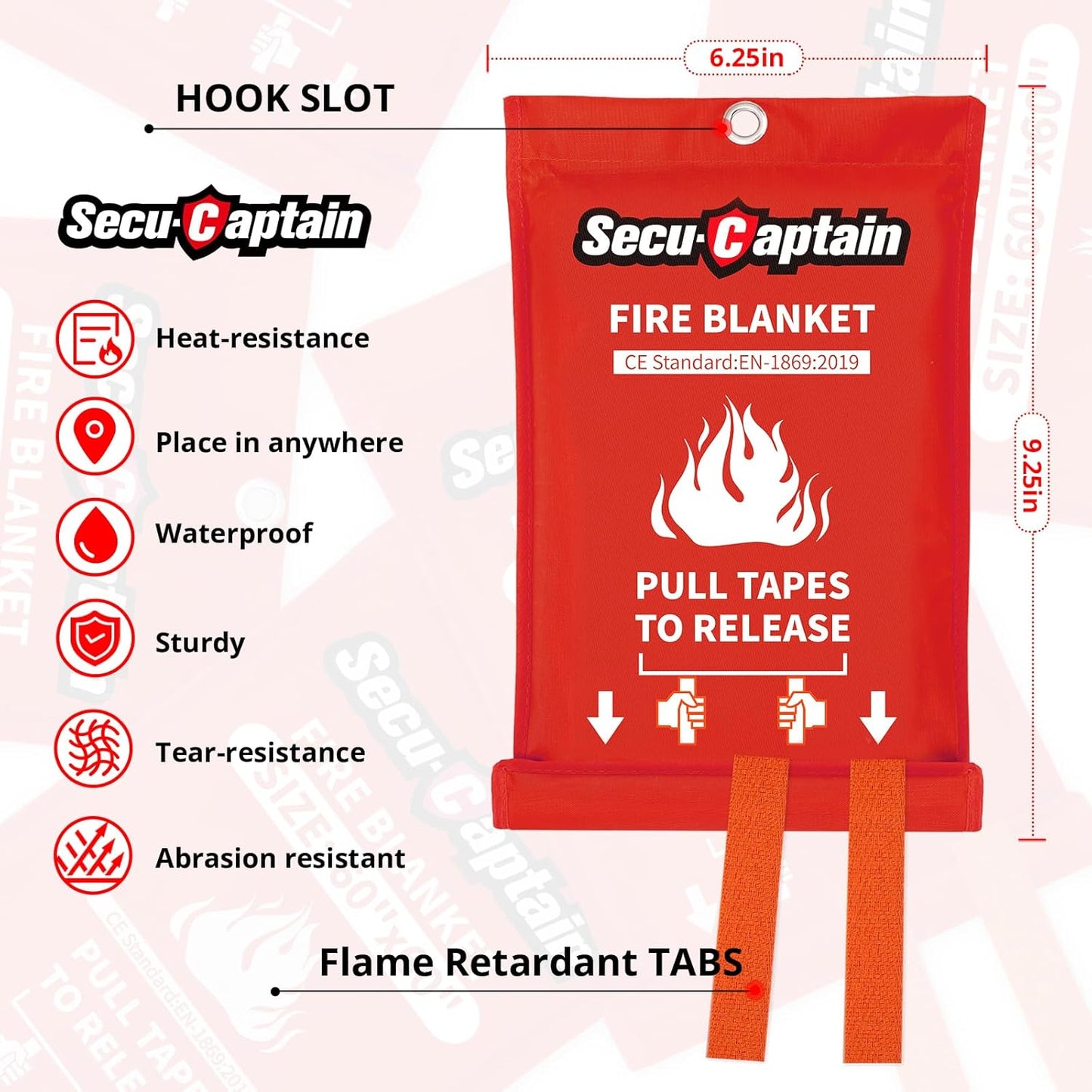 SecuCaptain Emergency Fire Blanket for Home and Kitchen - 2 Pack 40"x40" Flame Suppression Fiberglass Fire Blankets for House Camping Car Office Warehouse Emergency Survival Safety