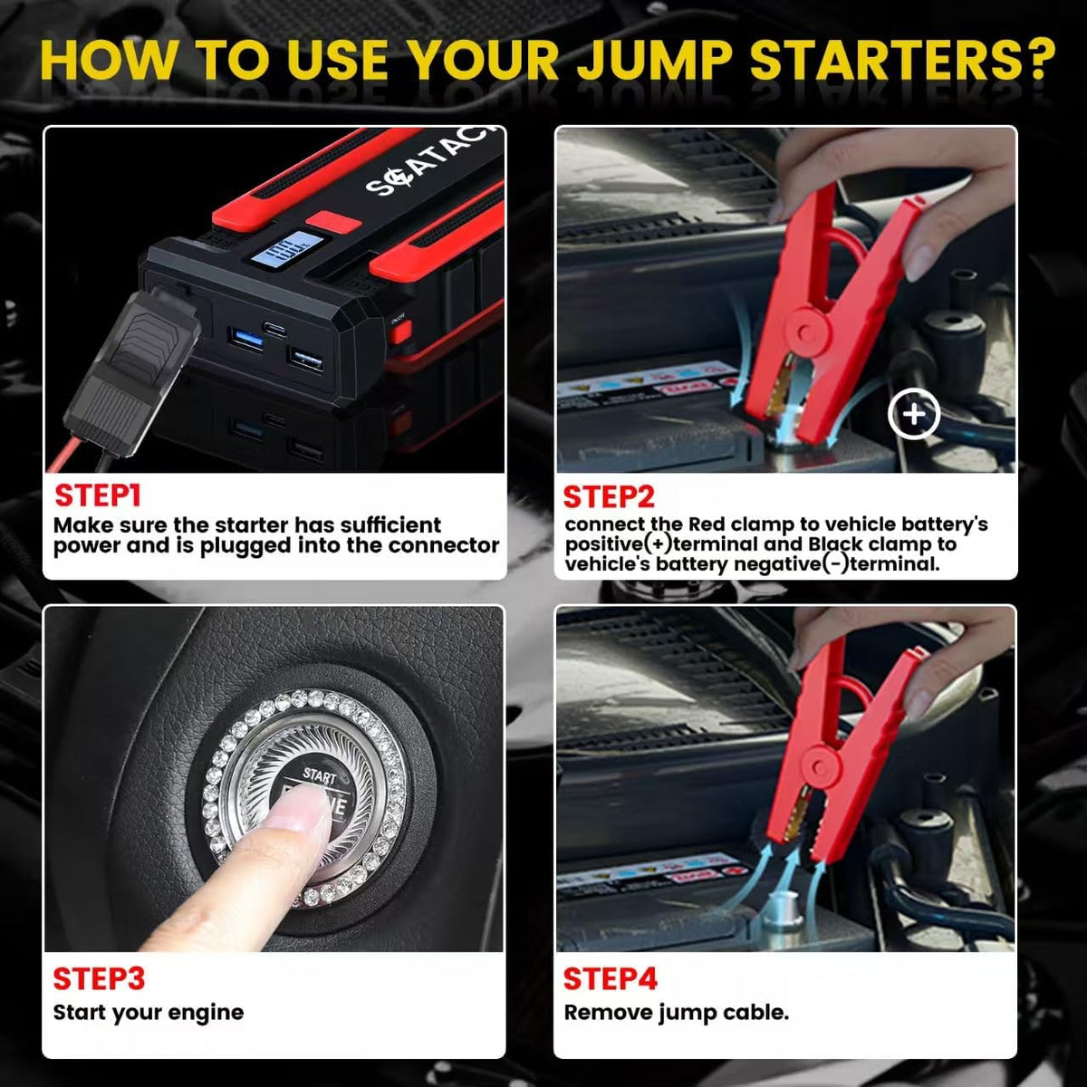 Scatach 002 4000A Car Battery Jump Starter,12V Jump Starter Battery Pack (up to 10.0L Gasoline and 8.0L Diesel Engine), Portable Jump Box with LED Display, 3 Modes Flashlight and Jumper Cable