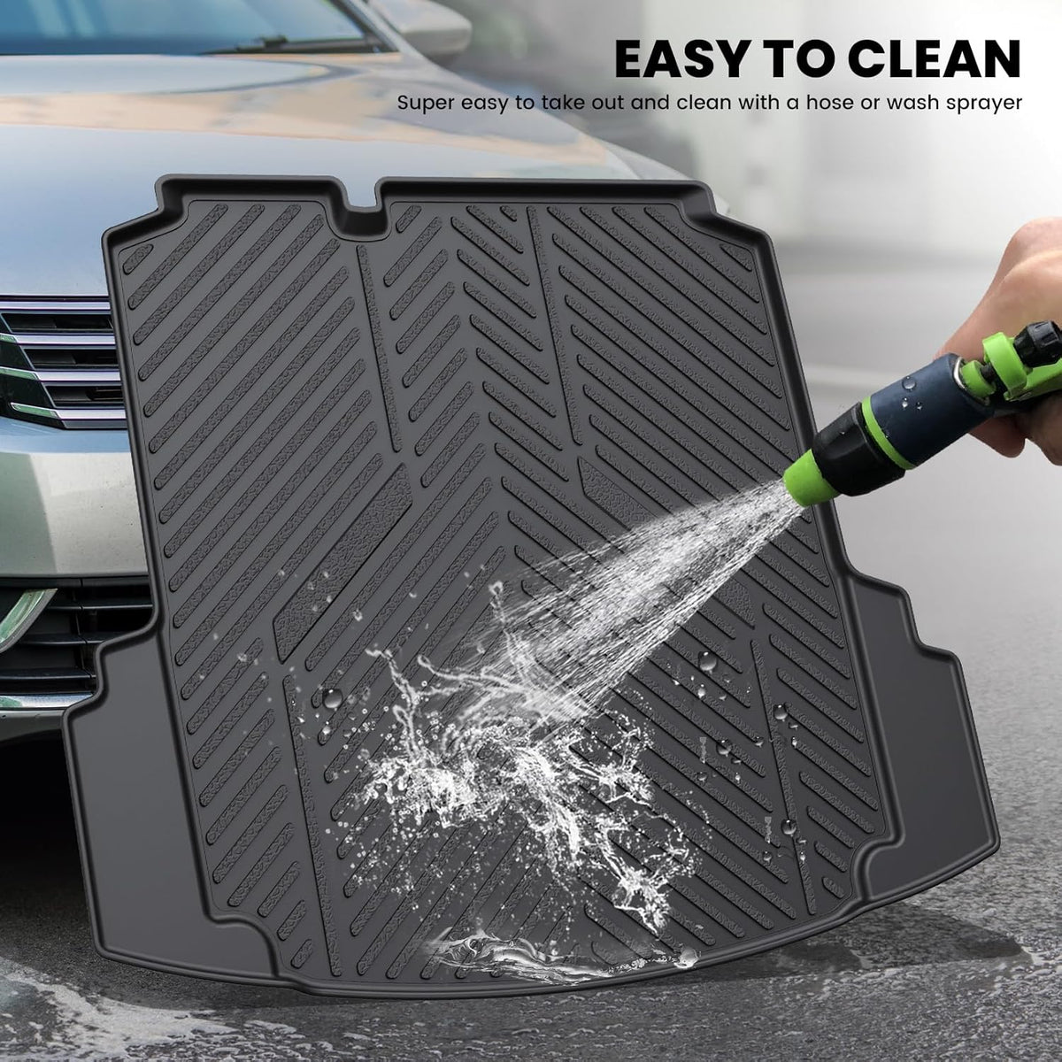 LASFIT Cargo Mat for Volkswagen Jetta 2011-2018 (Not fit Jetta SportWagen and Hybrid/TD/TDI Trims), Custom Fit All-Weather TPE Rubber Trunk Mat for VW Accessories, Waterproof, Easy to Clean, Black