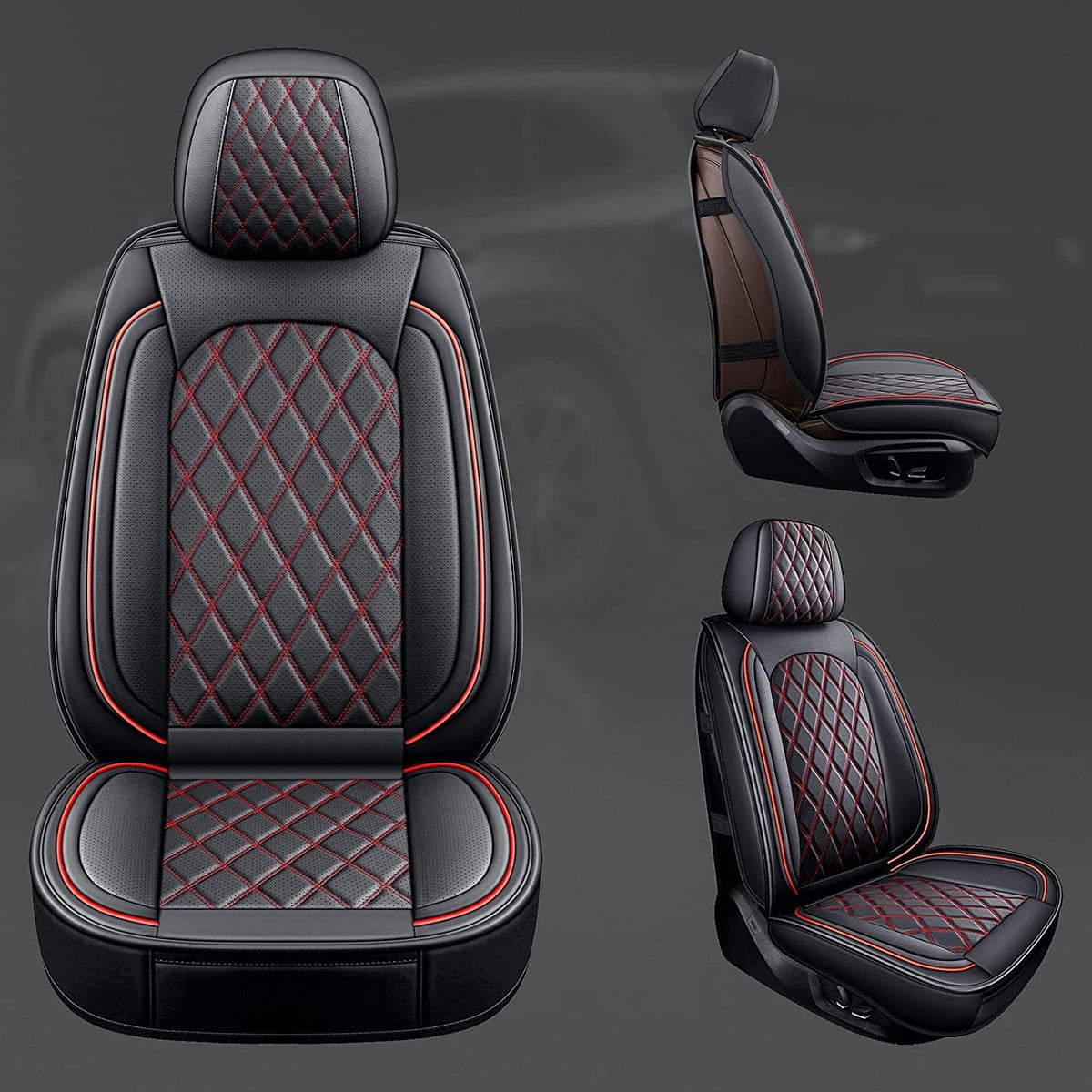 MIROZO Front Ram Seat Covers,2PCS Leather Dodge Ram Seat Covers Compatible with 2009-2025 RAM 1500 2500 3500 Truck Pickup Crew Quad Cab (2PCS Front,Black and Red)