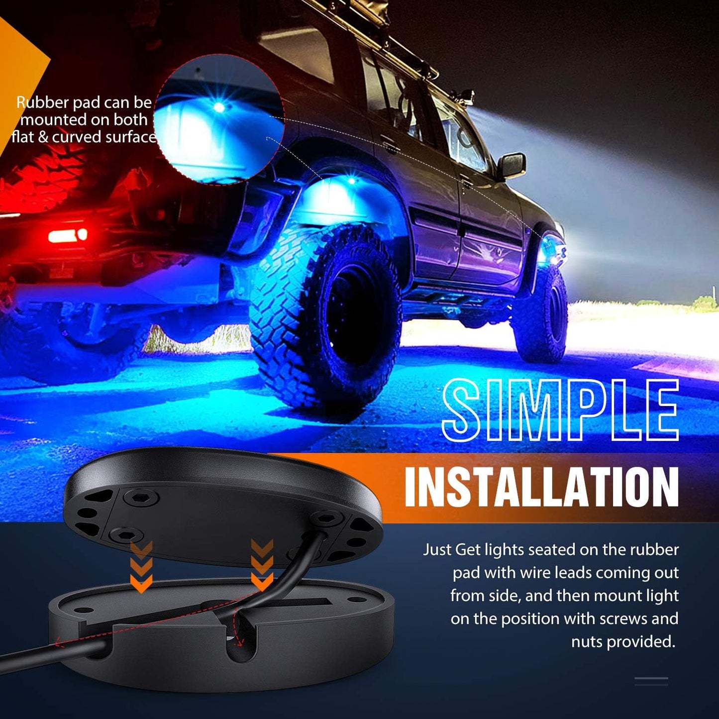 Nilight LED Rock Light Pods Waterproof Under Body Wheel Well Light Exterior Interior Lights for Car Truck Pickups ATV UTV SUV Motorcycle Boat, 6PCS Blue