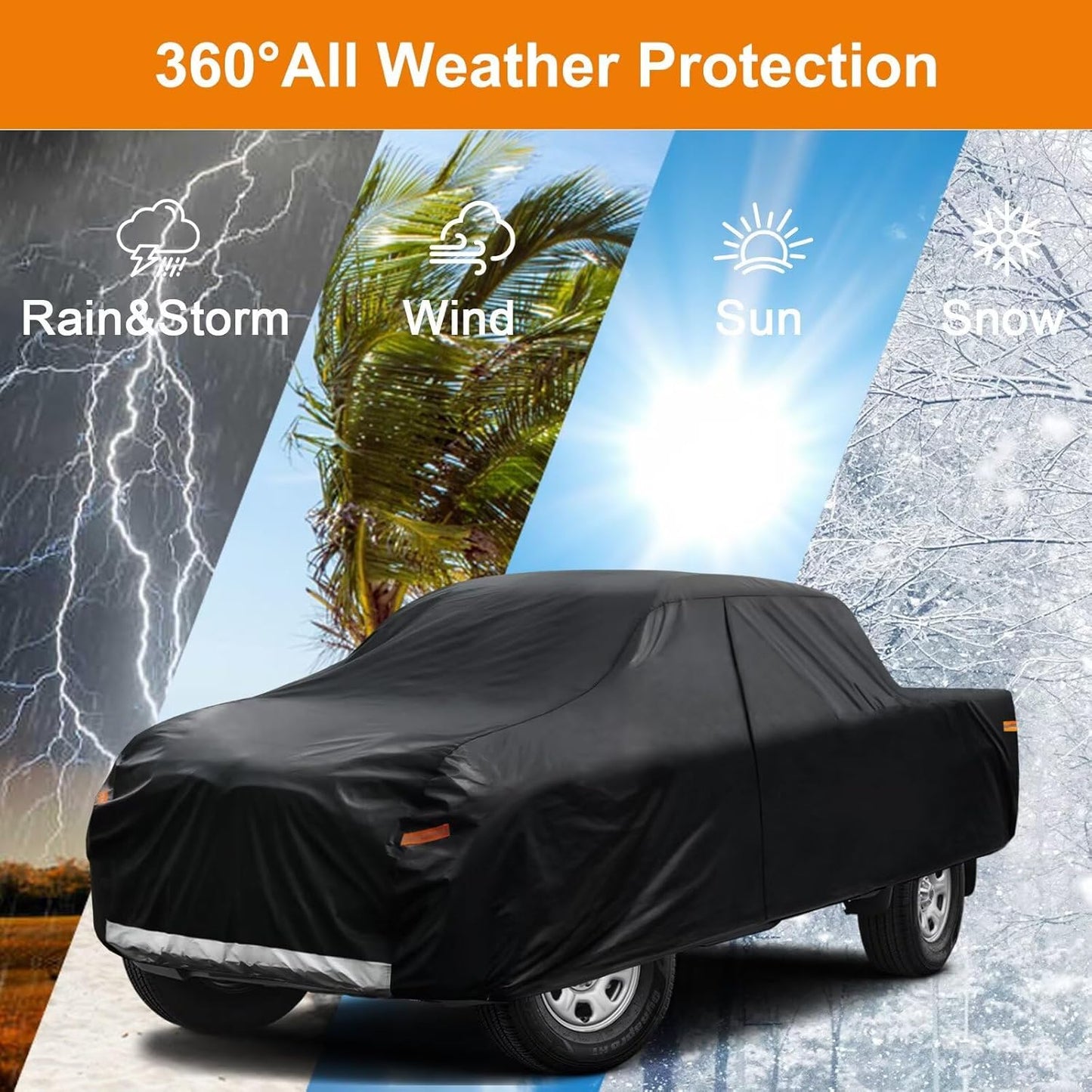 Kayme Truck Cover Custom Fit GMC Canyon(2015-2025) Crew Cab Long Bed. Full Exterior Heavy Duty Outdoor Pickup Truck Car Cover Waterproof All Weather.Car Tarp for Wind Sun Dust Protection.Black