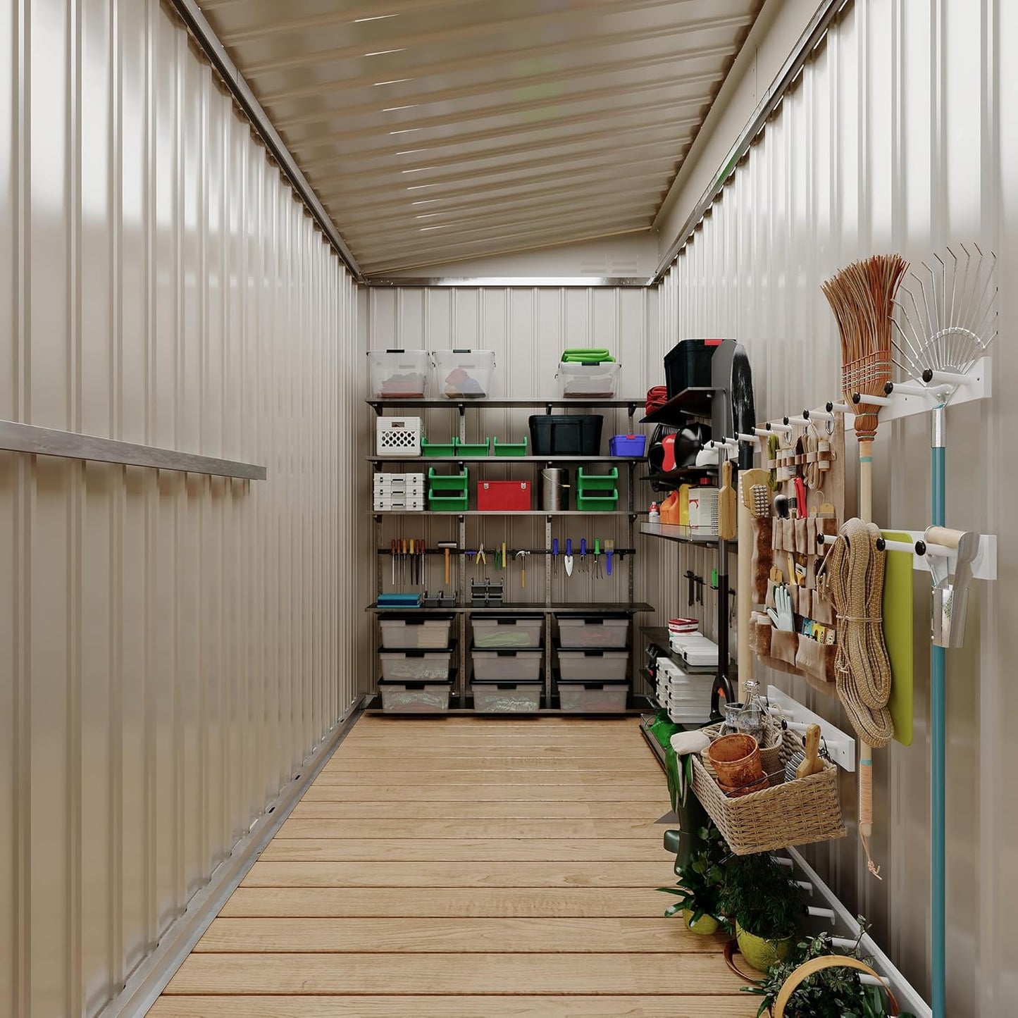 4x8 FT Metal Outdoor Lean to Storage Shed, Lean to Garden Shed Utility Tool Shed, Heavy-Duty Outdoor Metal Wall Side Storage Sheds