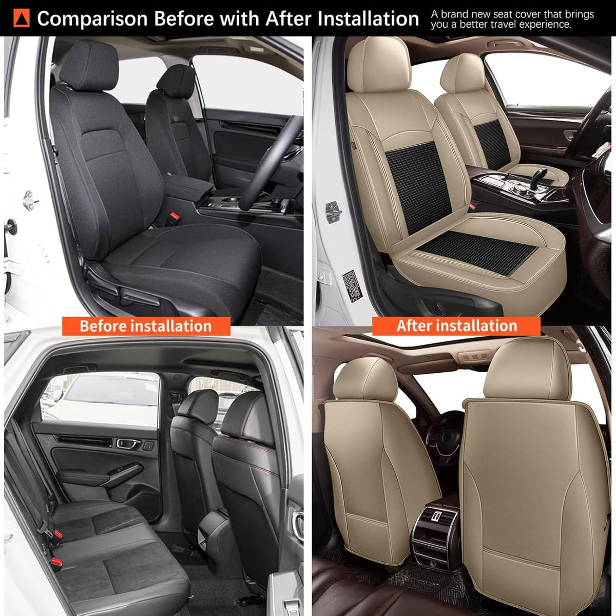 2 Front Seat Covers Fit for Toyota Camry 2012-2023 2024 2025: Car Seat Covers Leather Waterproof Ice Silk Breathable Car Seat Cushion Protector (2 Seats, Black & Beige)