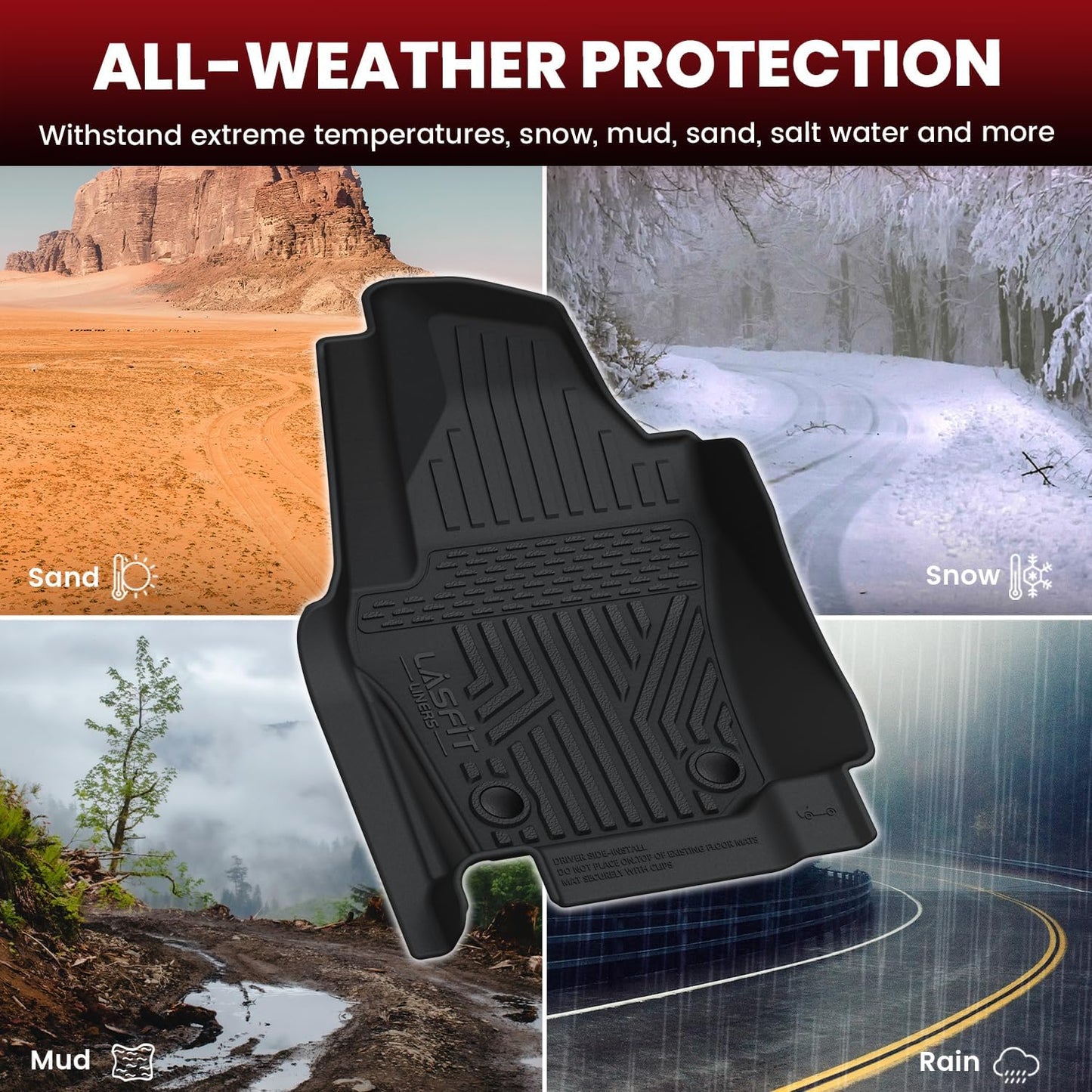 LASFIT Floor Mats for Toyota Tacoma 2024 2025 Double Cab (Only Fit Manual) All Weather Floor Liner for Tacoma TPE Custom Fit Car Mats Front&Rear 2 Row Mats,Black(Not fit Xtra Cab&Hybrid&Auto Trans)