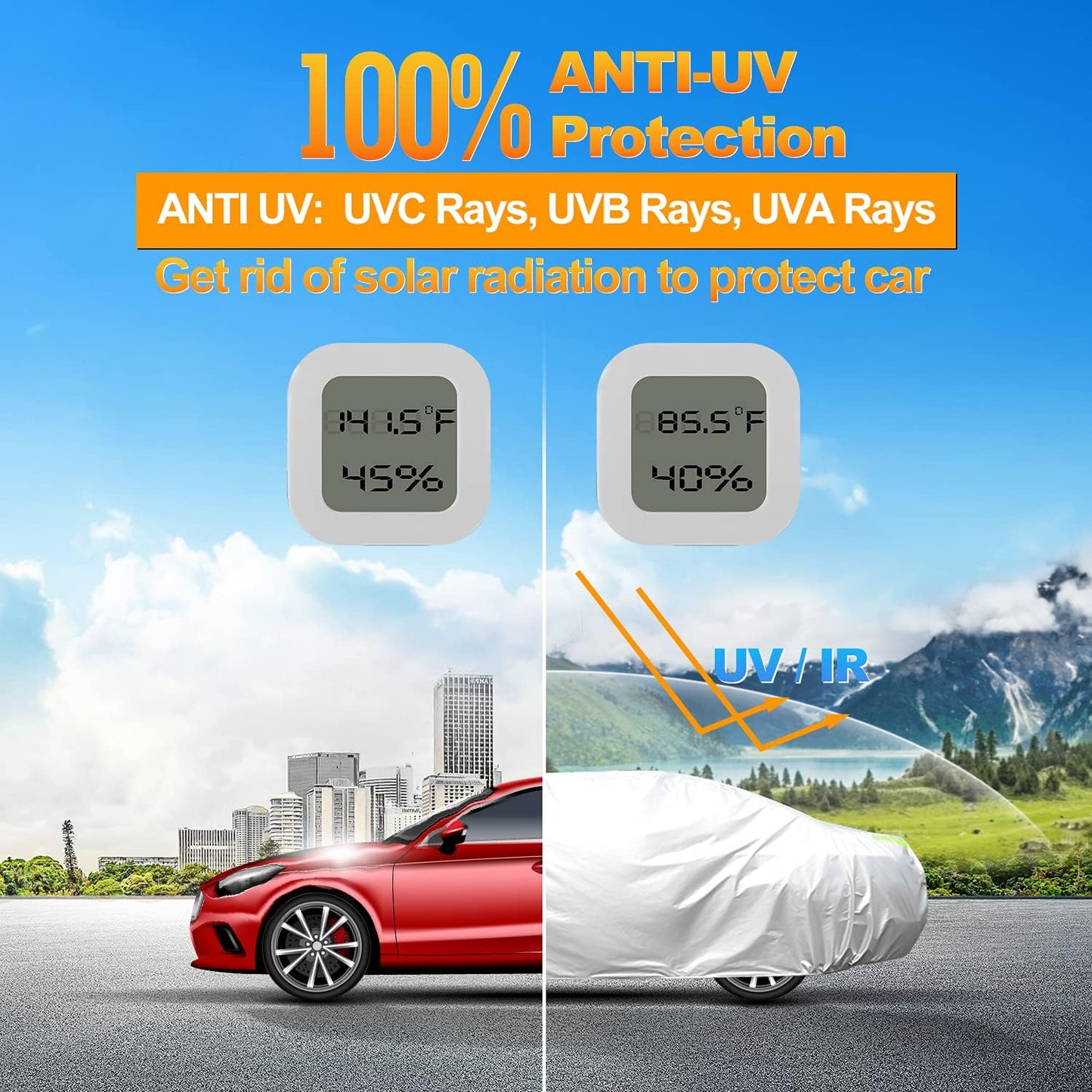 Waterproof Car Cover All Weather Snowproof UV Protection Windproof Outdoor Full car Cover, Universal Fit for Sedan (Fit Sedan Length Length 192"-208", Silver)