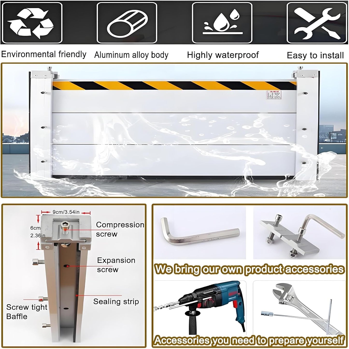 Flood Barriers for Home Exterior,Aluminum Alloy Outdoor Garage Doors Water Barriers for Flooding(H55Inch,L12.5FT)