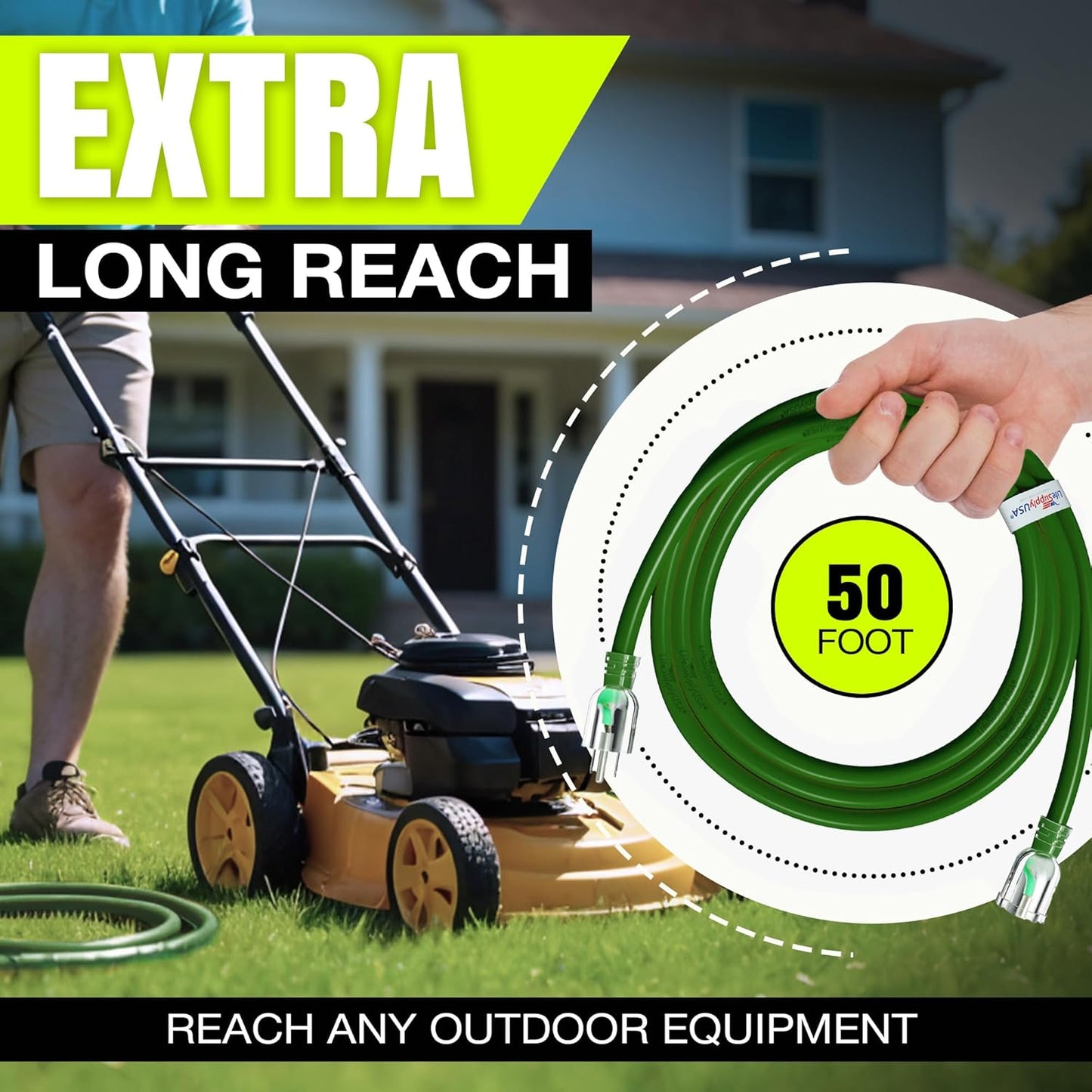 50ft Outdoor/Indoor Extension Cord 10/3 Gauge Ultra Heavy Duty 3 Prong SJTW, Waterproof, Flexible Cold-Resistant Long Power Cord,15A 125V 1875W, Green by LifeSupplyUSA