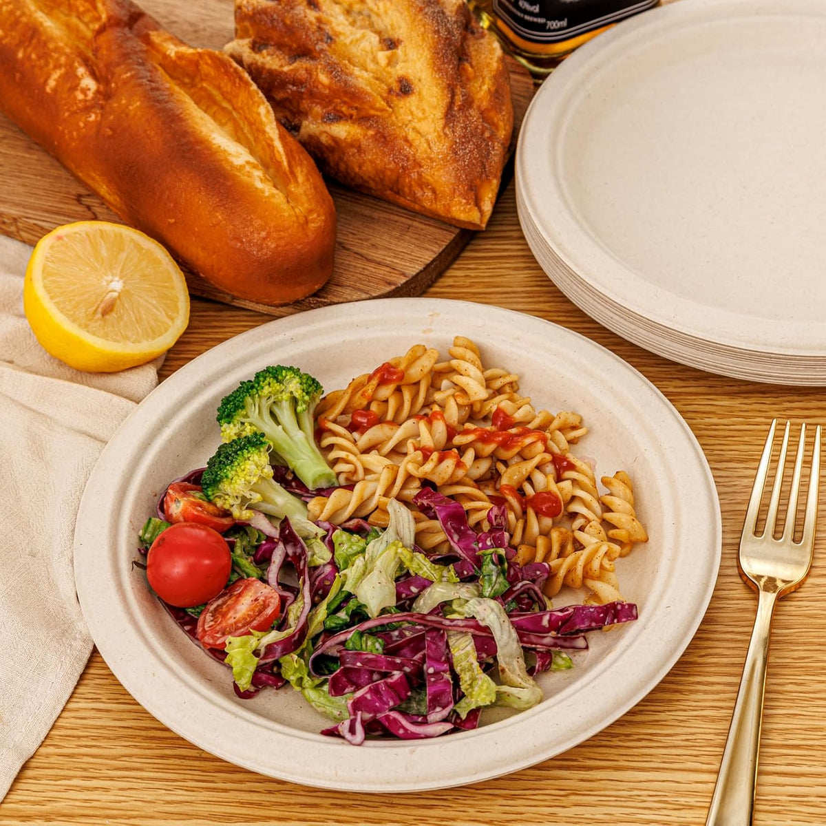 WELLIFE 100% Compostable Paper Plates 9 Inch, 125-Pack Heavy Duty Paper Plates Bulk,Biodegradable Bagasse,Eco-Friendly Disposable Dinner Plate for BBQ,Picnic,Party (BPI Certified,Microwaveable)